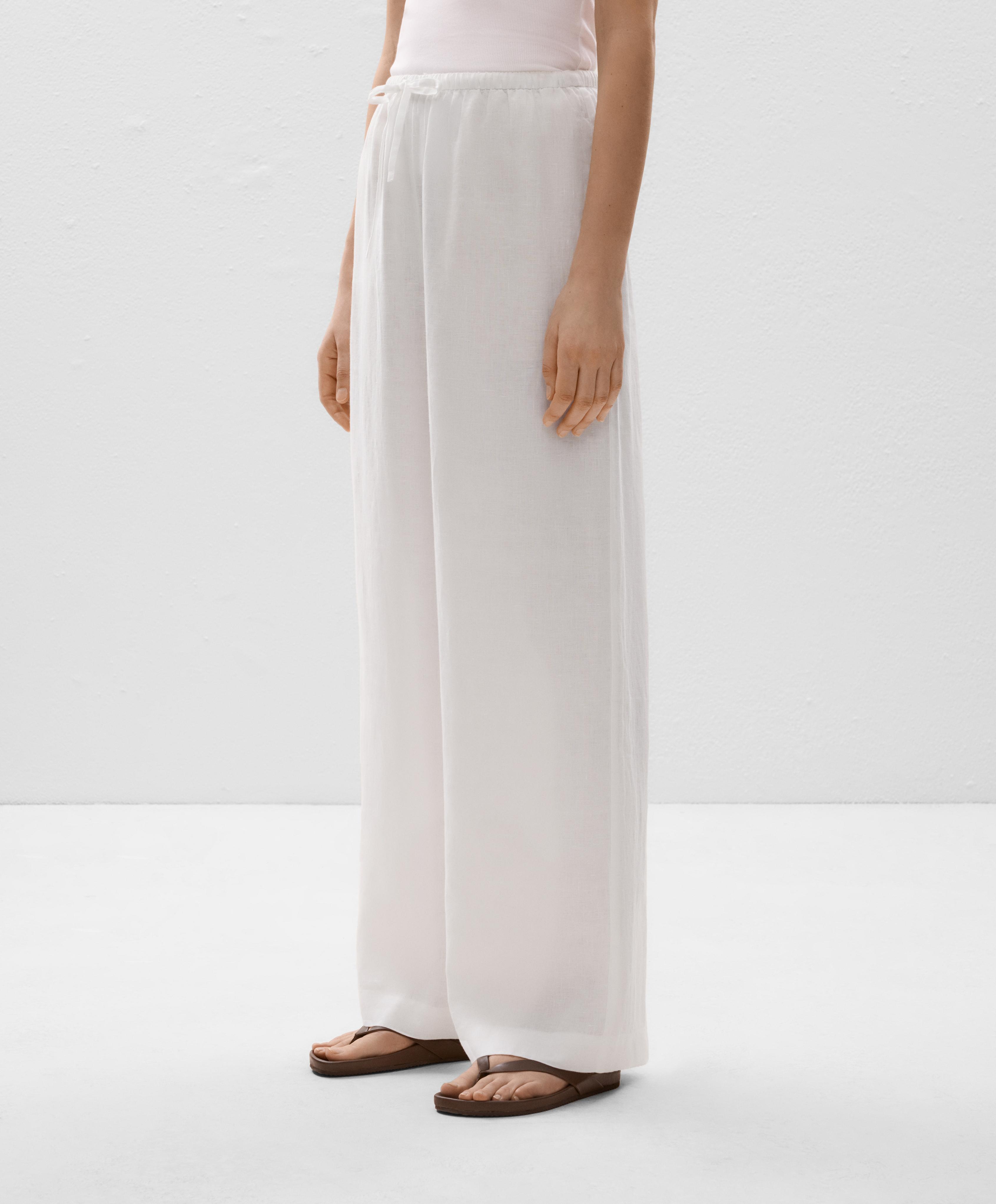 100% linen wide straight-leg trousers