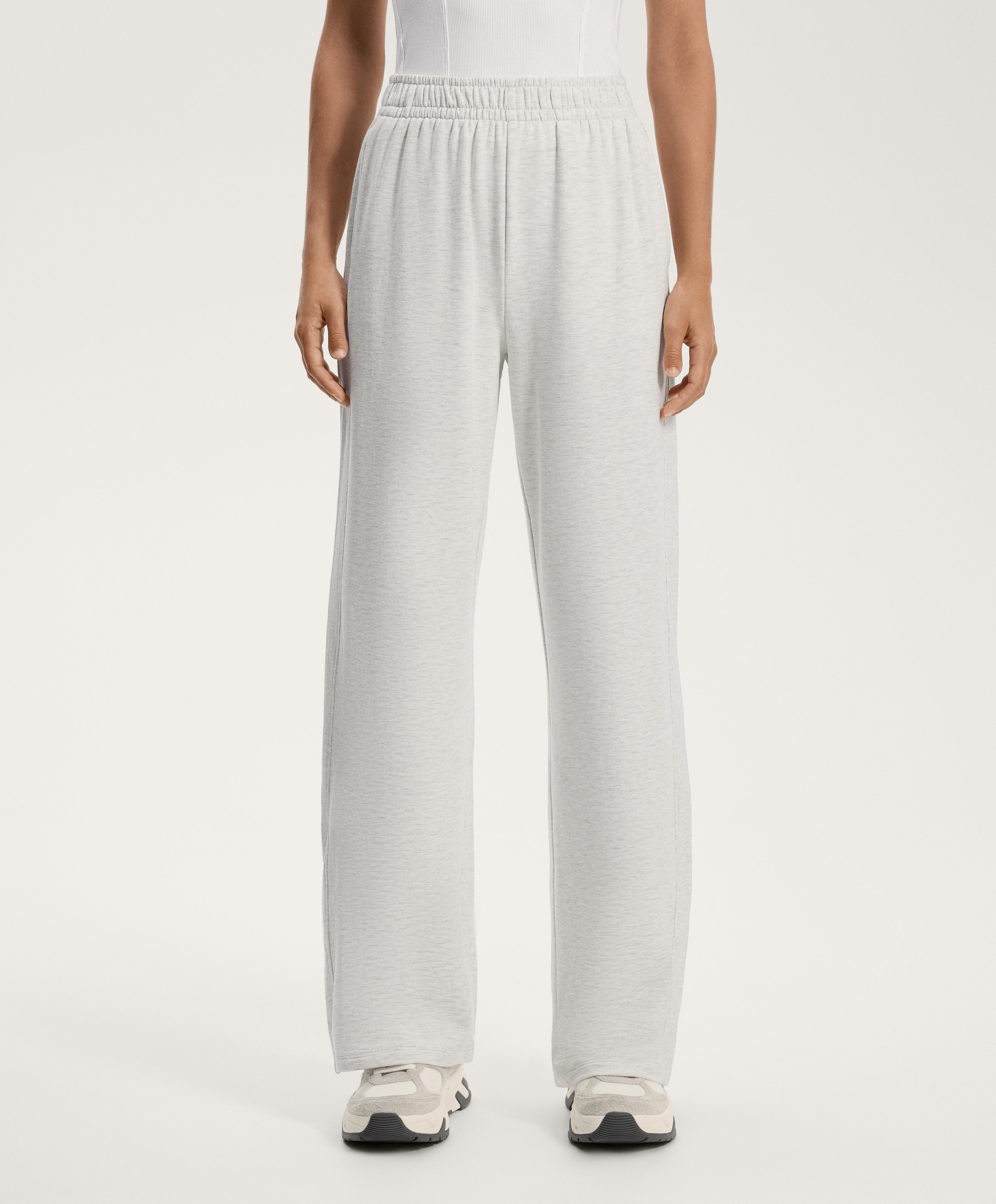 Wide leg trousers with rib detail in cotton and modal