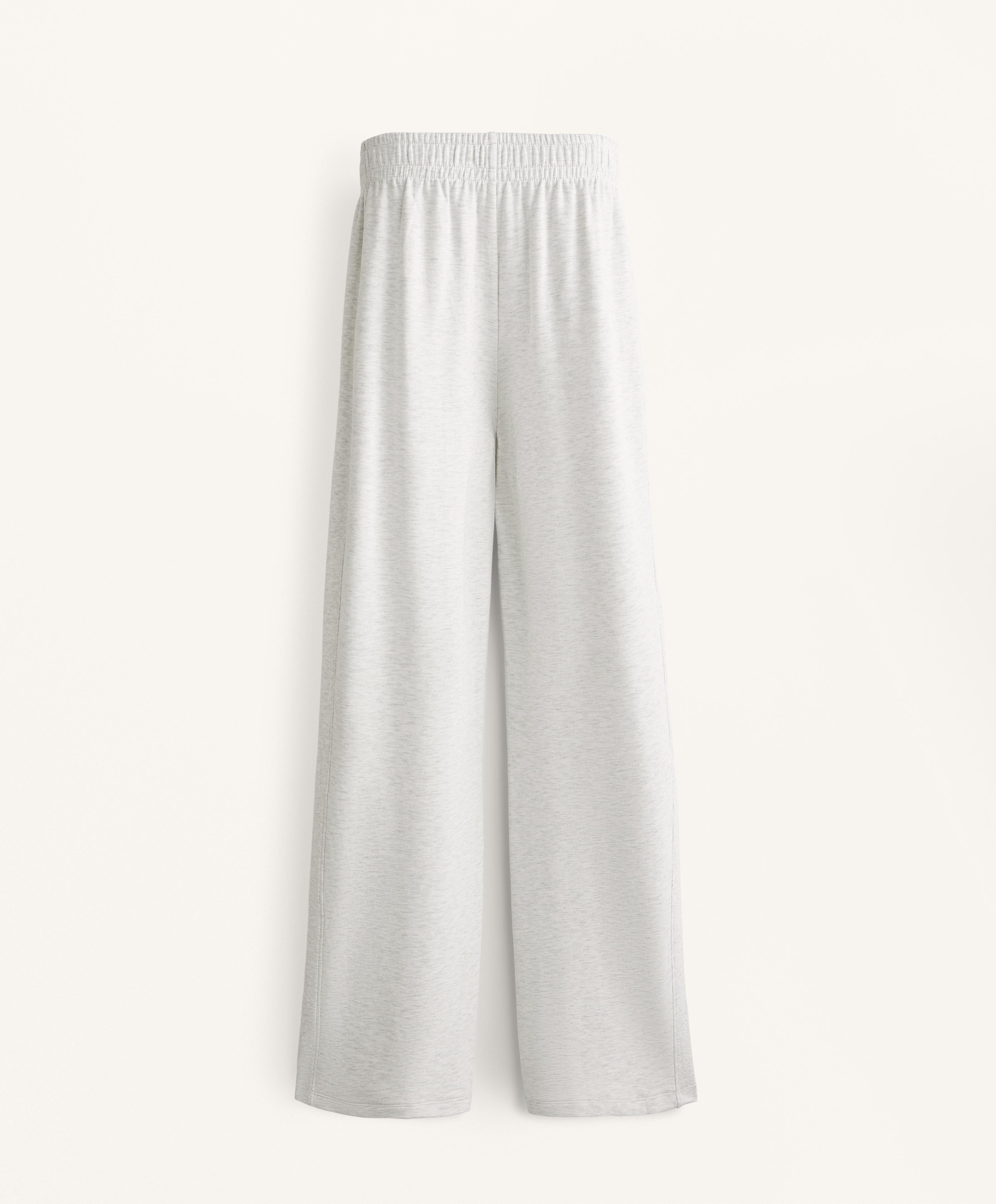 Wide leg trousers with rib detail in cotton and modal