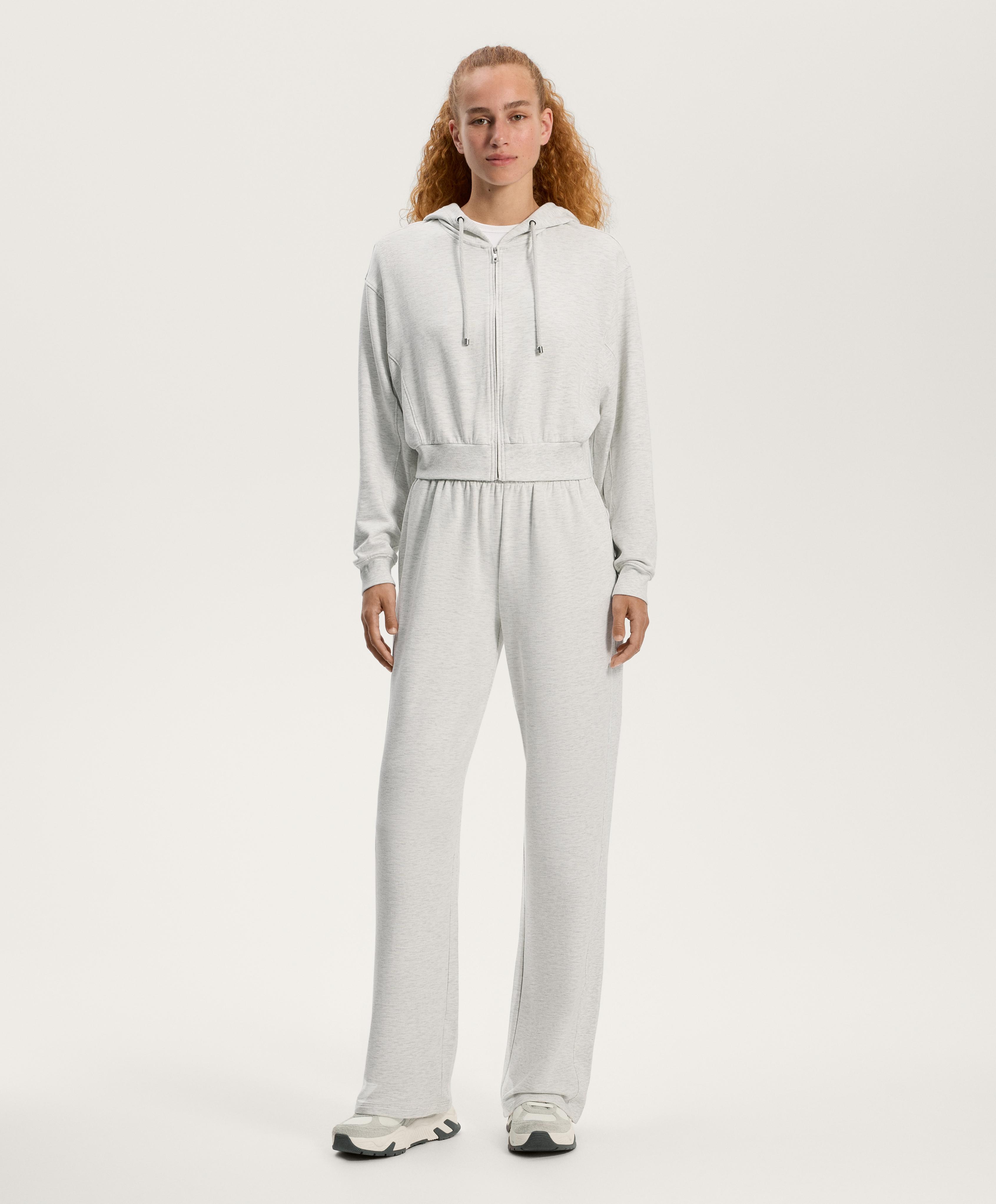 Wide leg trousers with rib detail in cotton and modal
