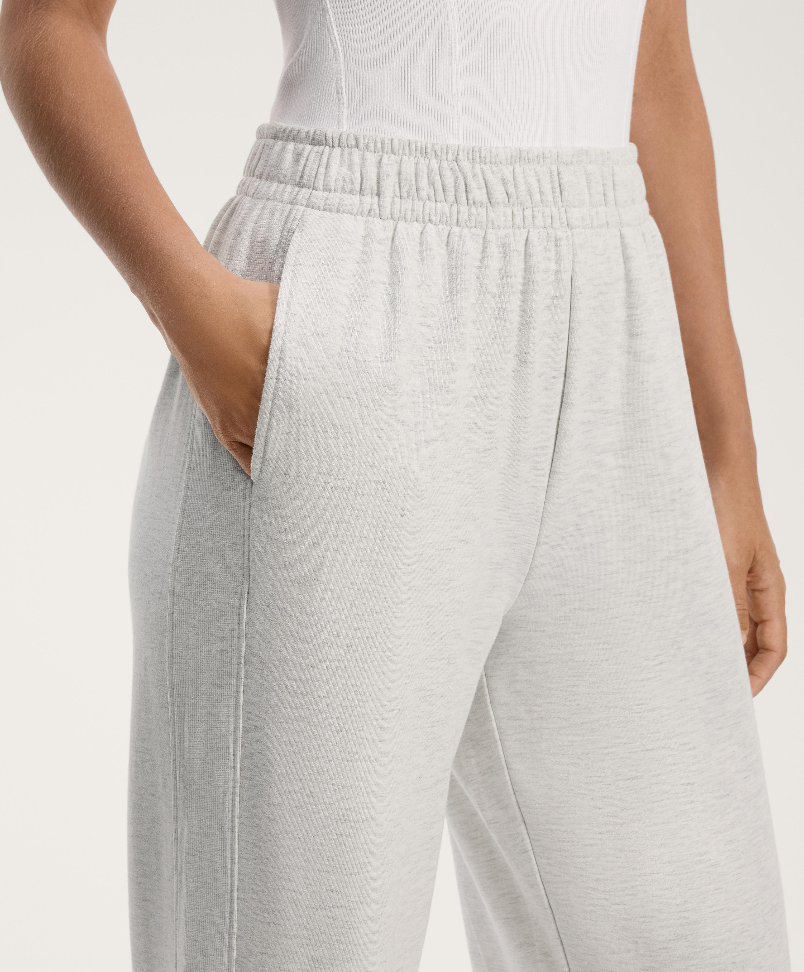Wide leg trousers with rib detail in cotton and modal
