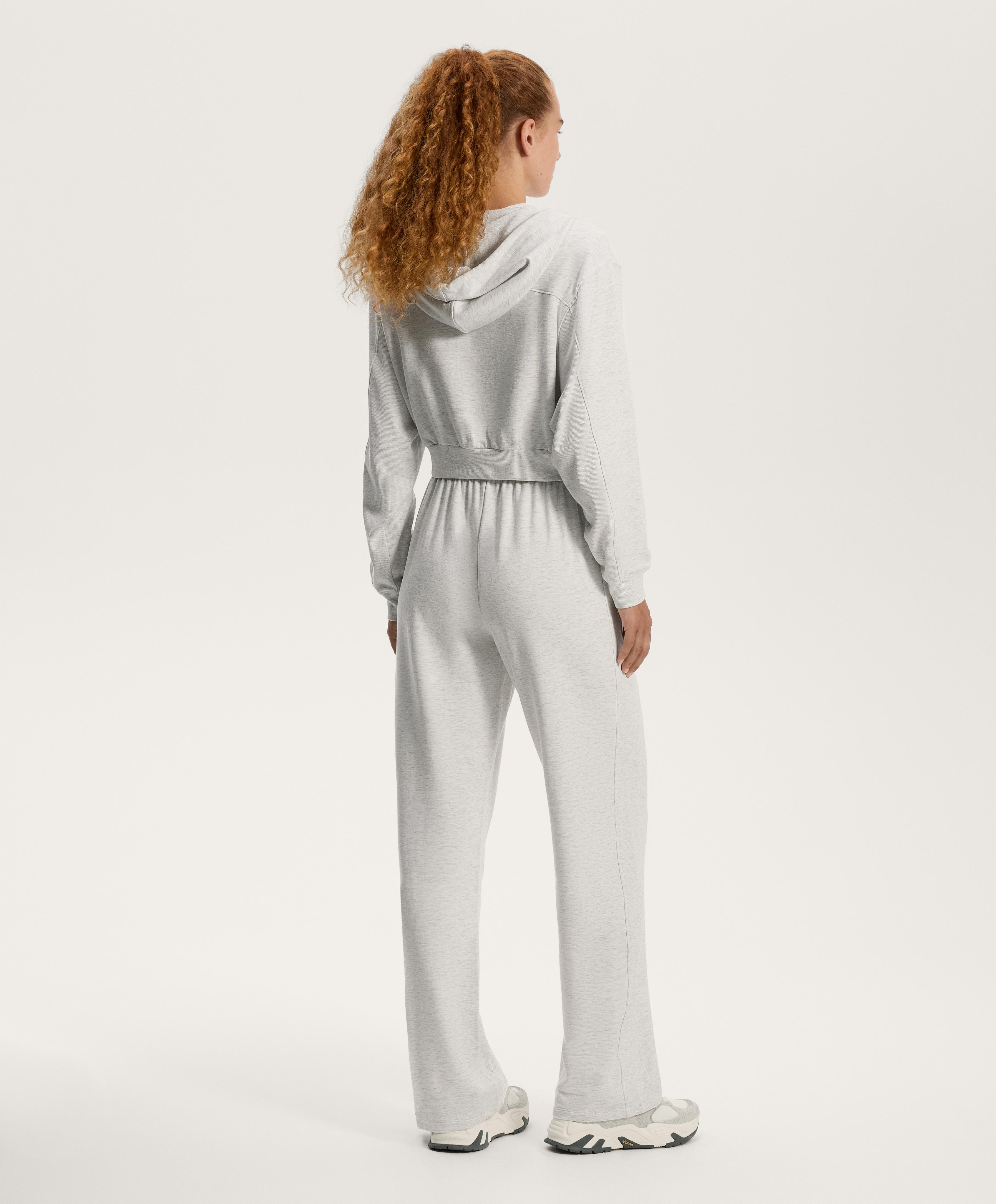 Wide leg trousers with rib detail in cotton and modal