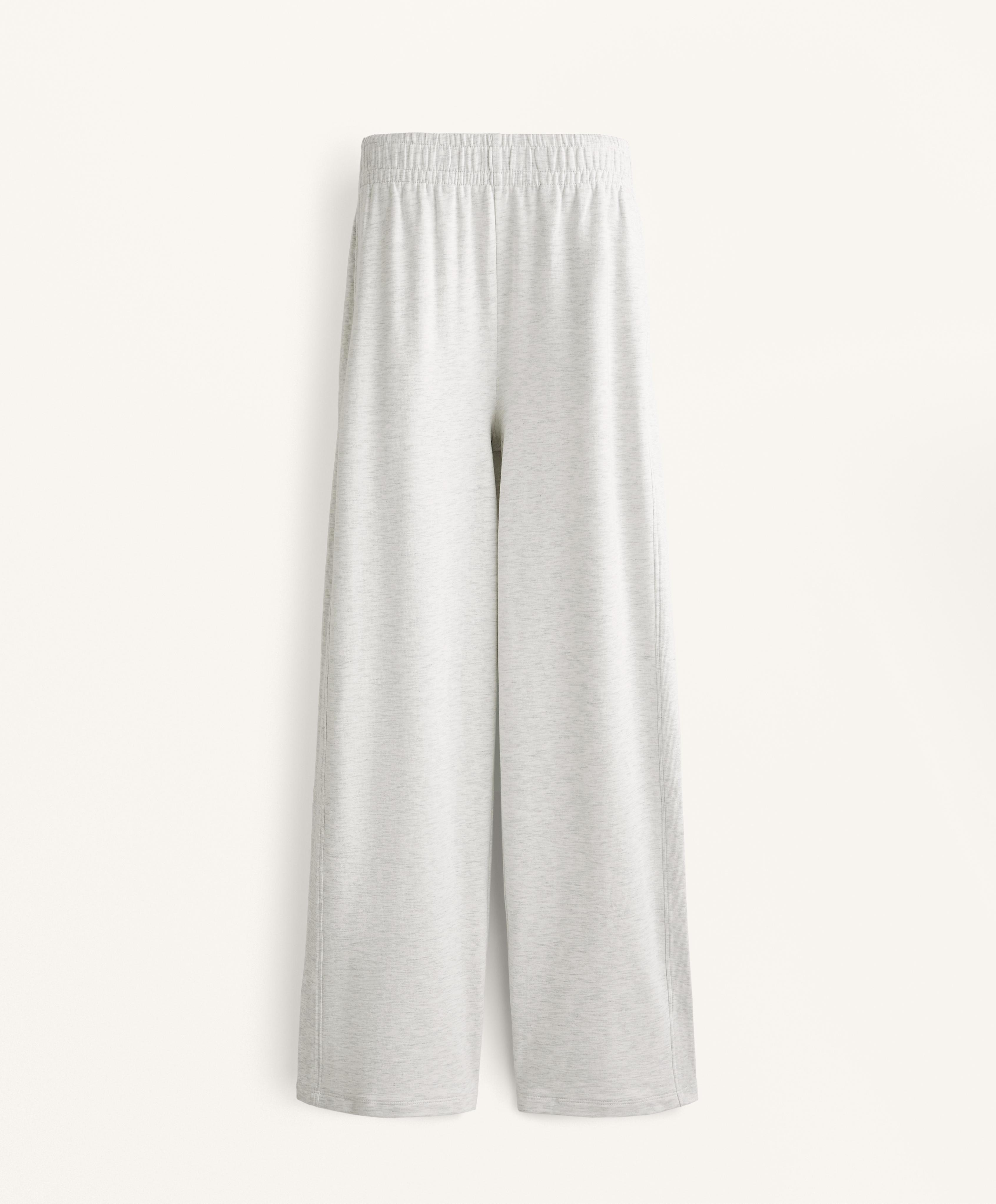 Wide leg trousers with rib detail in cotton and modal