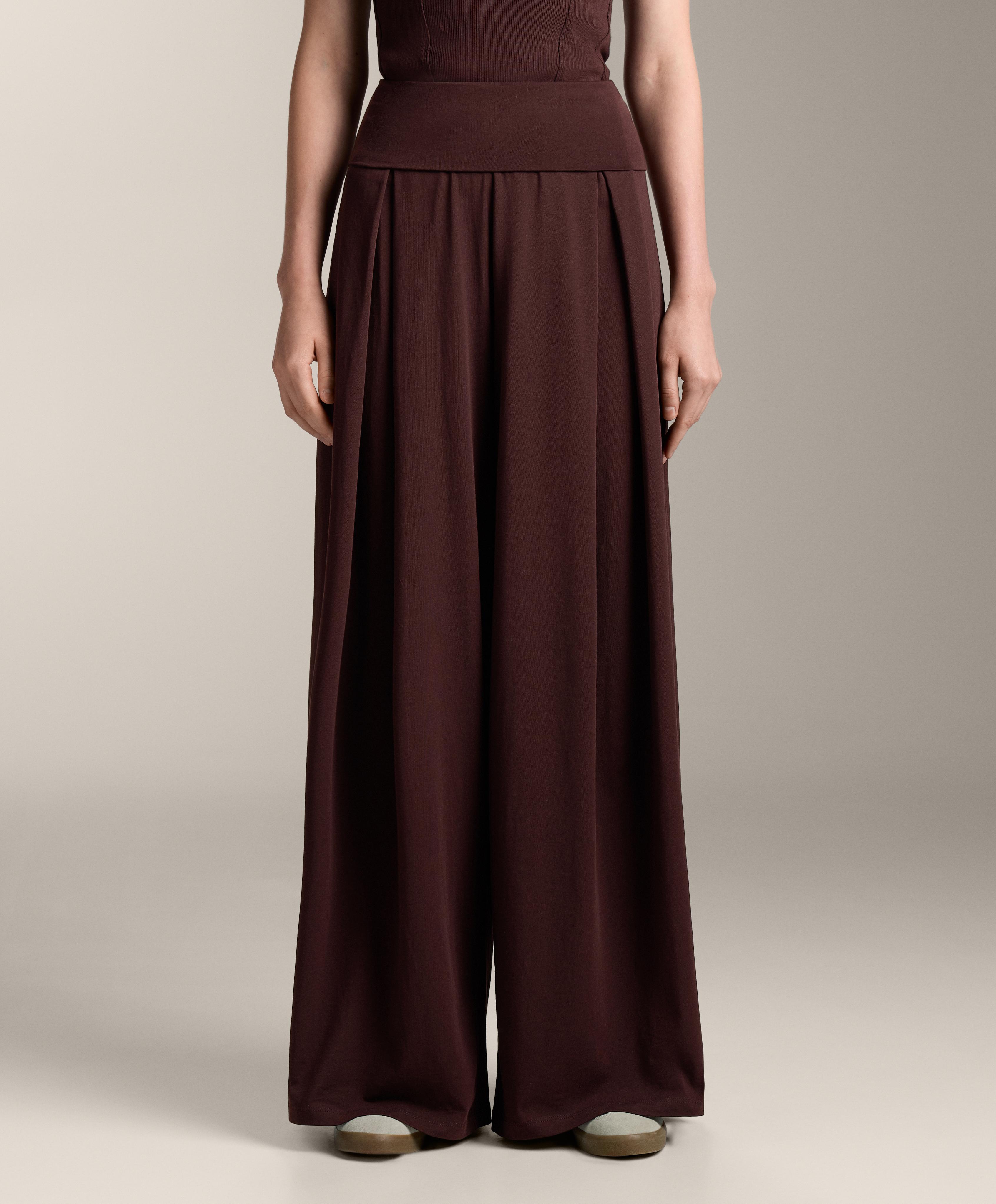 Straight-leg turn-up waist trousers with cotton blend
