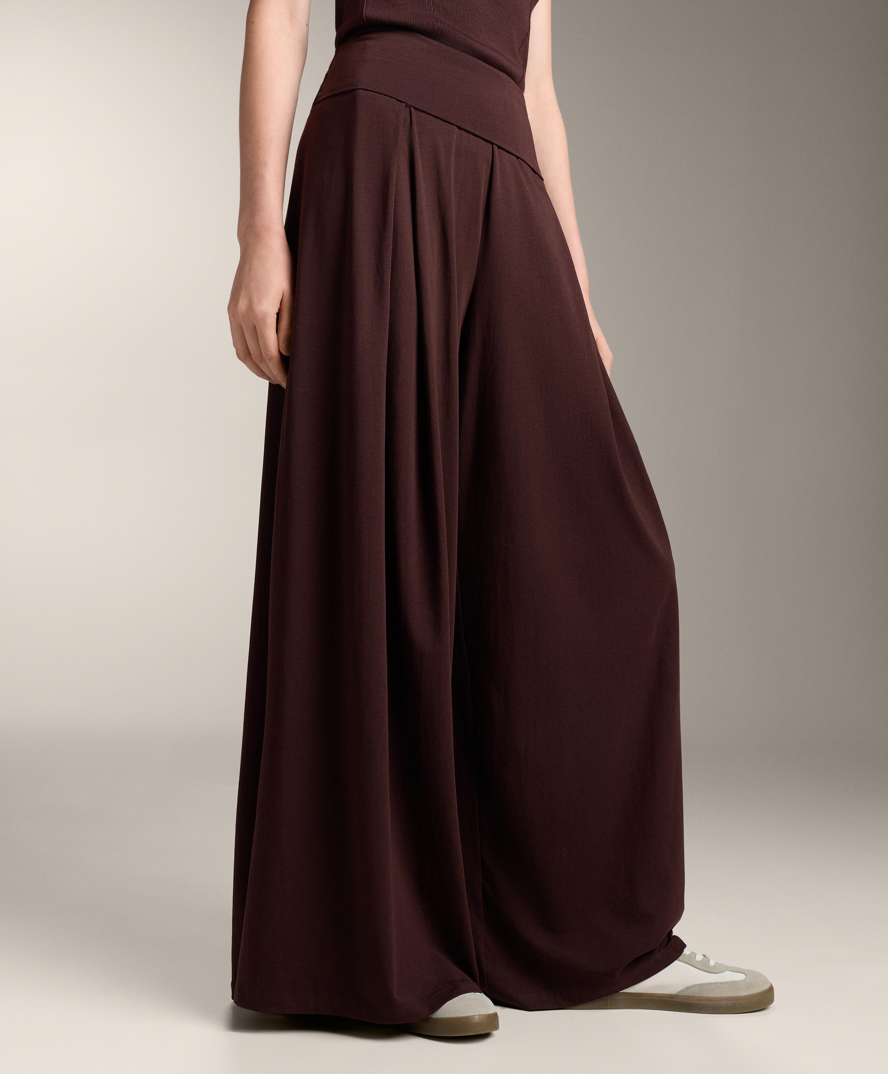 Straight-leg turn-up waist trousers with cotton blend