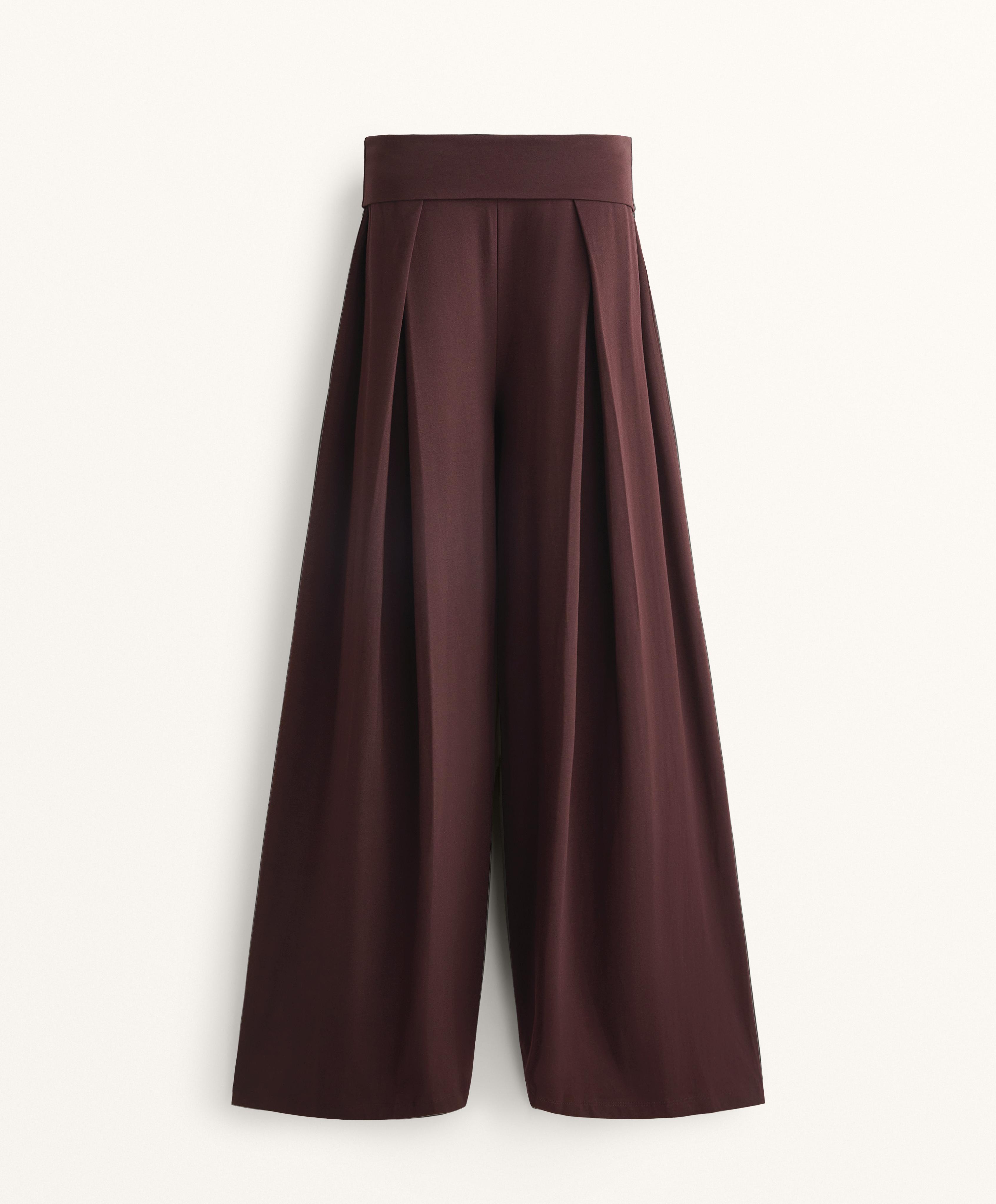 Straight-leg turn-up waist trousers with cotton blend