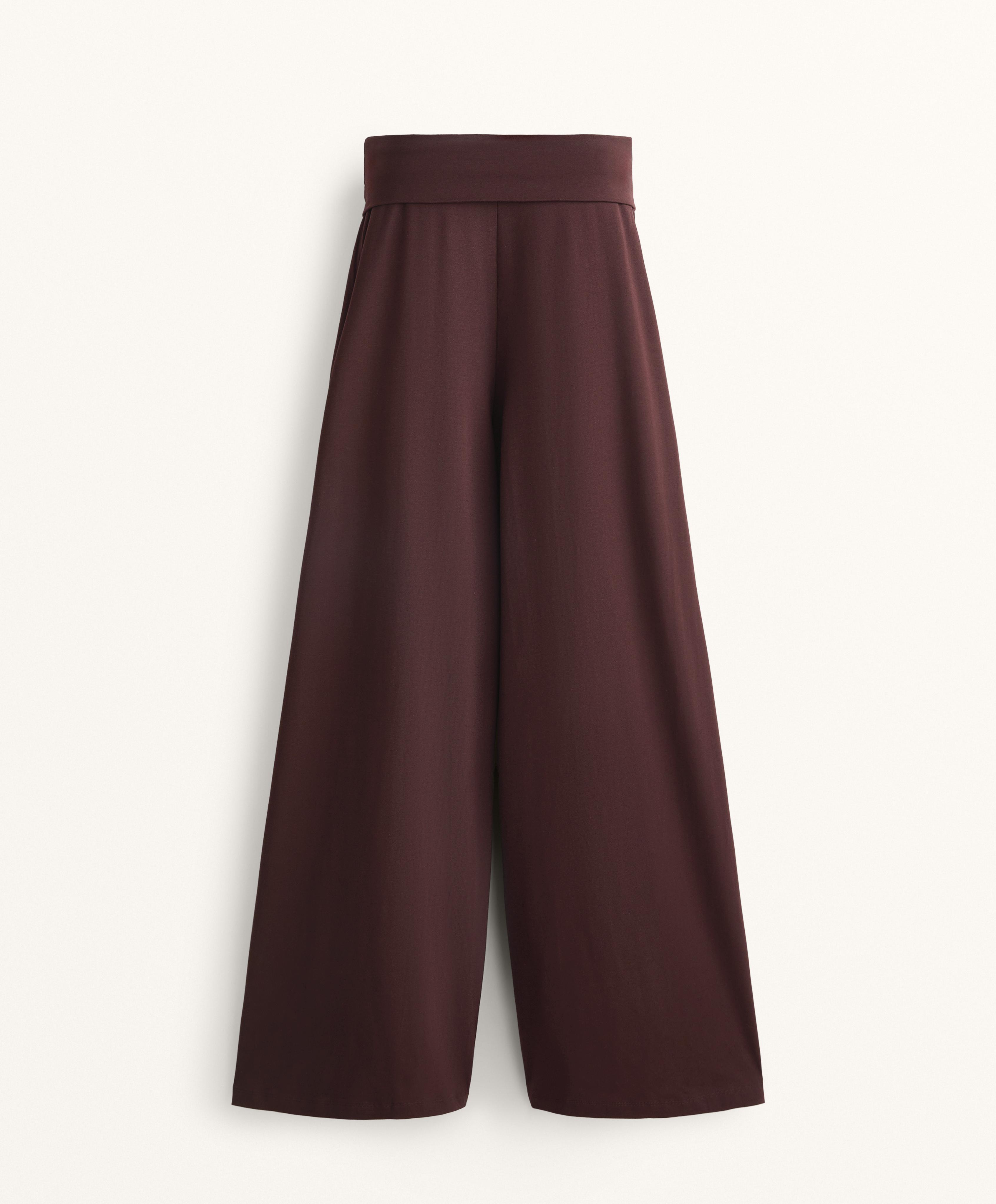 Straight-leg turn-up waist trousers with cotton blend