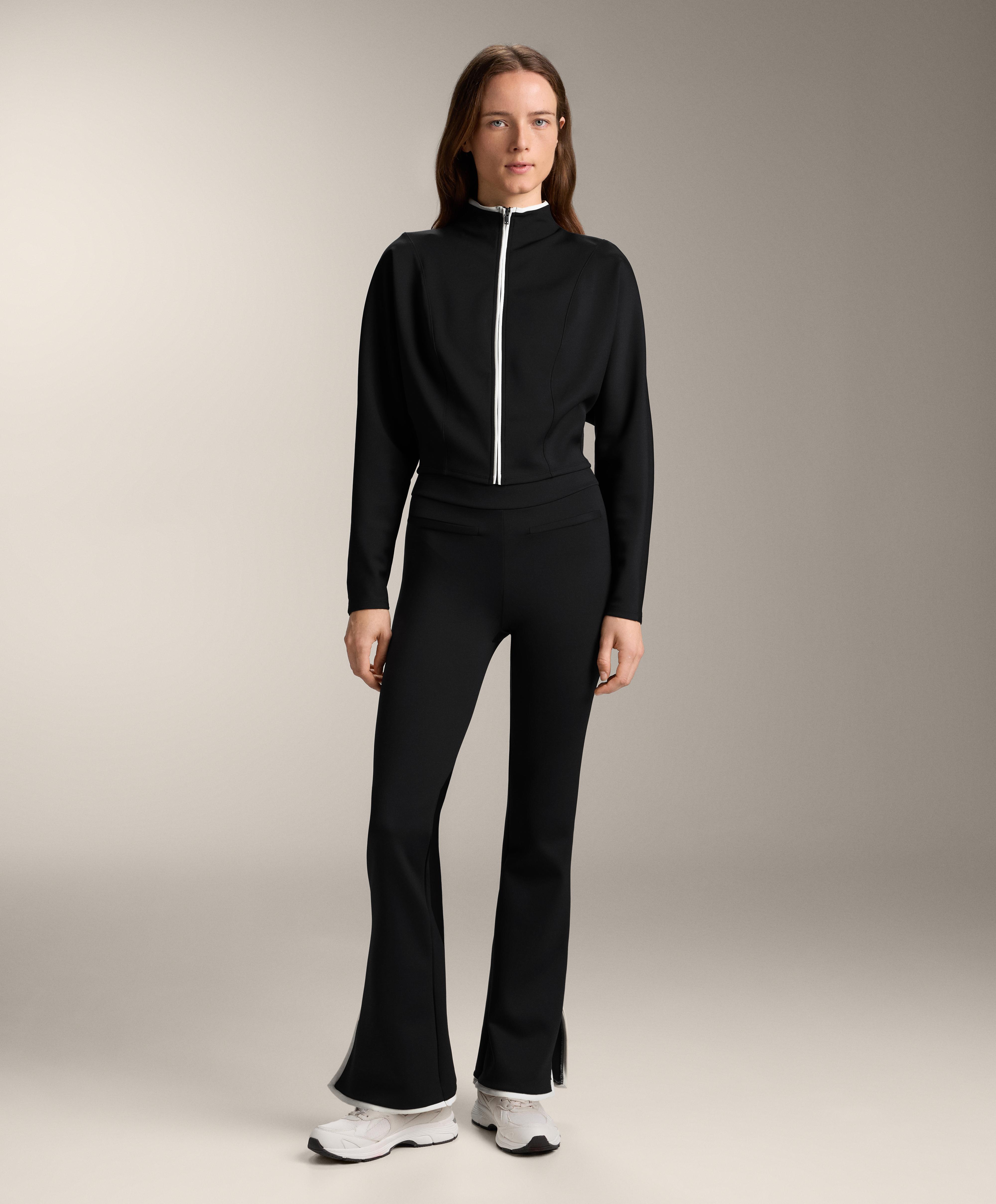 Contrast neoprene effect flare trousers