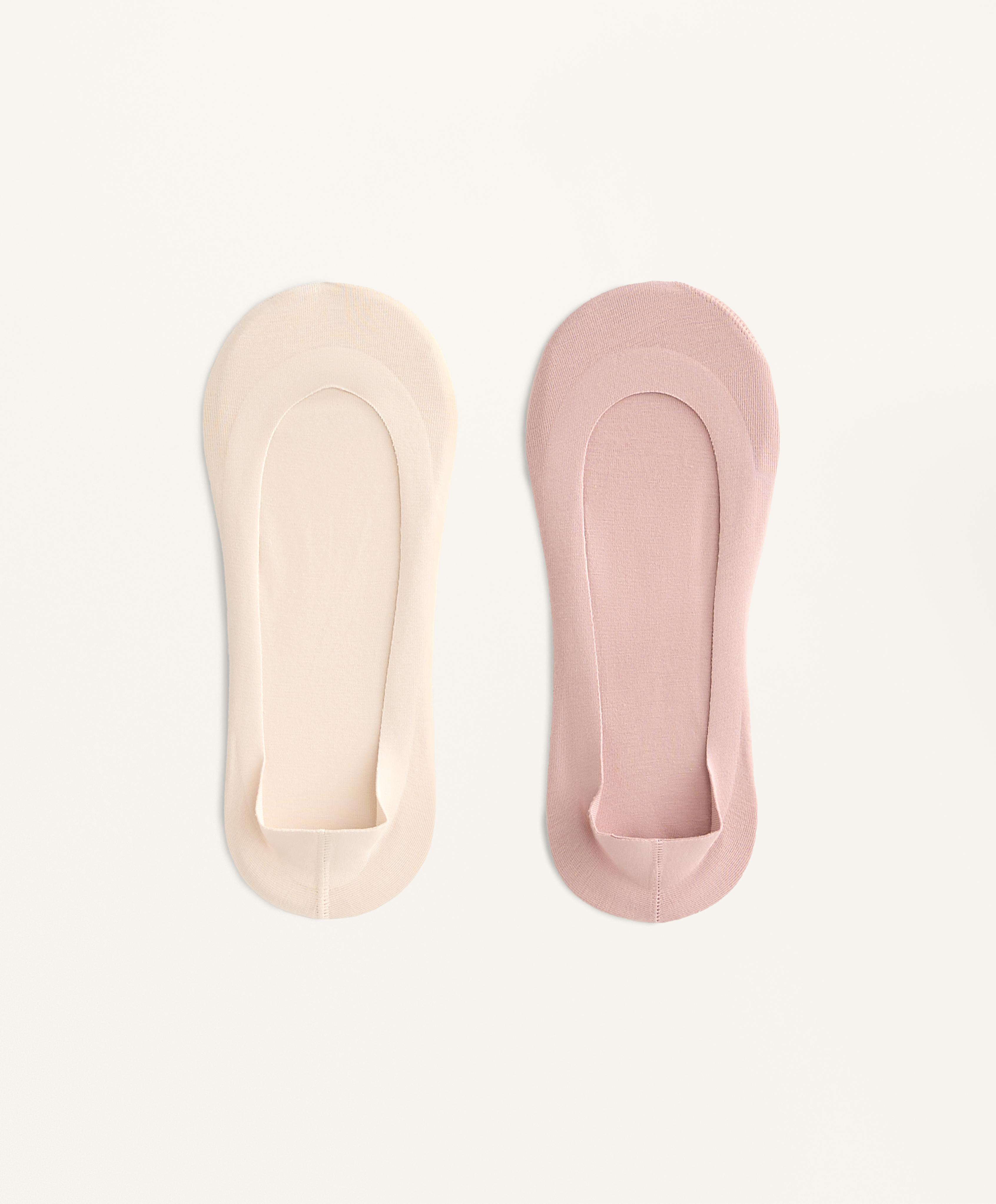 2 pairs of invisible low cut cotton blend socks