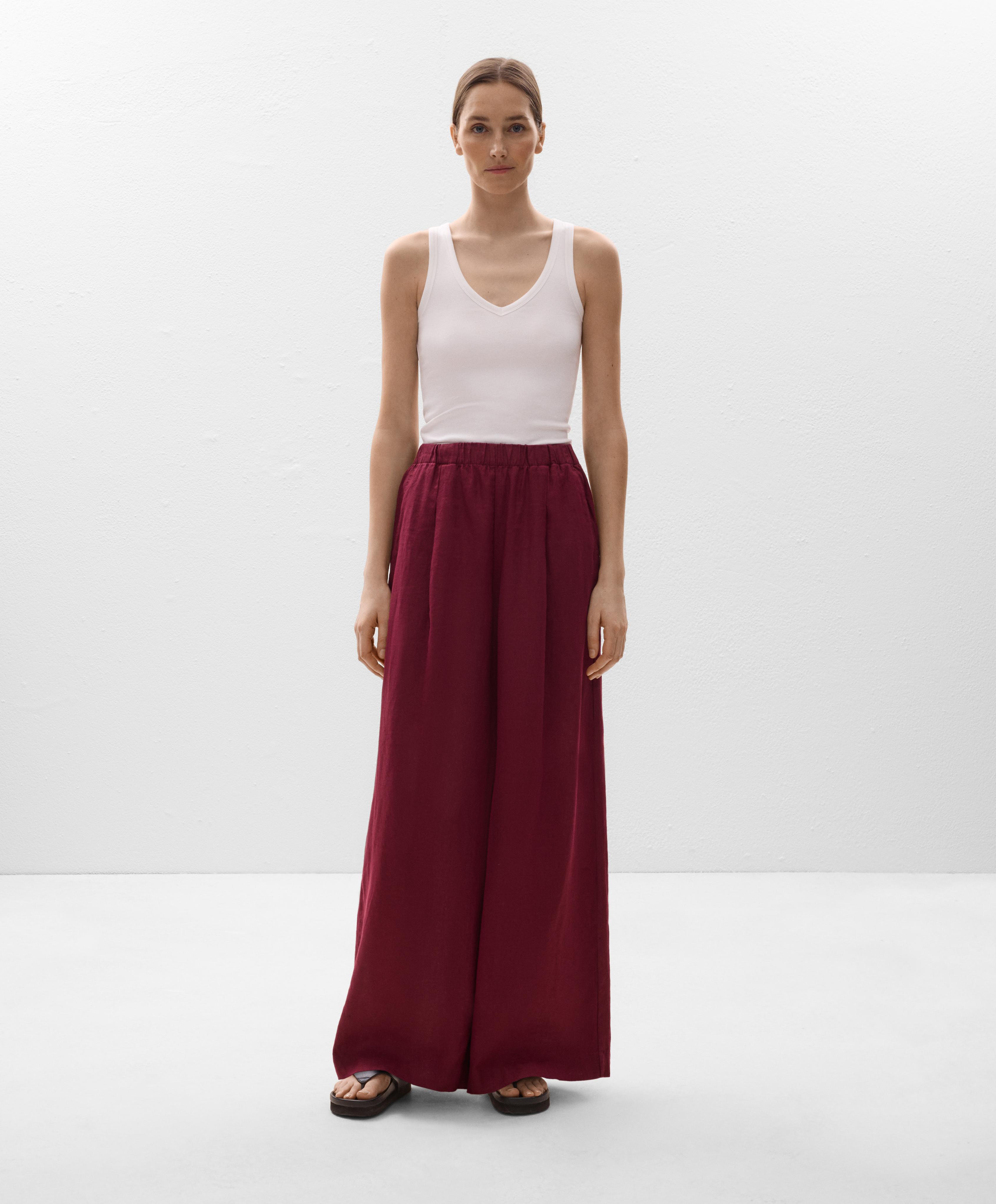 100% linen wide-leg trousers