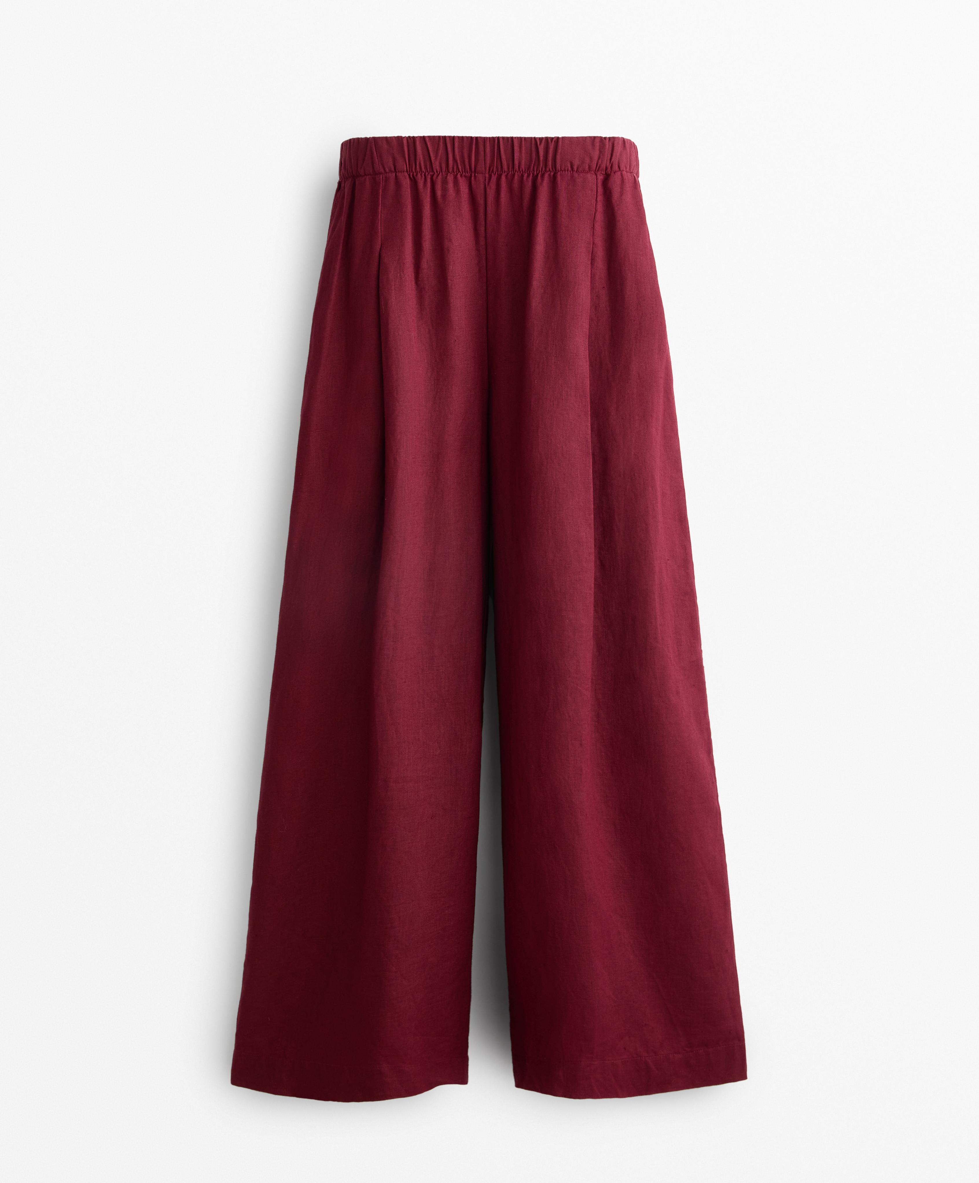 100% linen wide-leg trousers