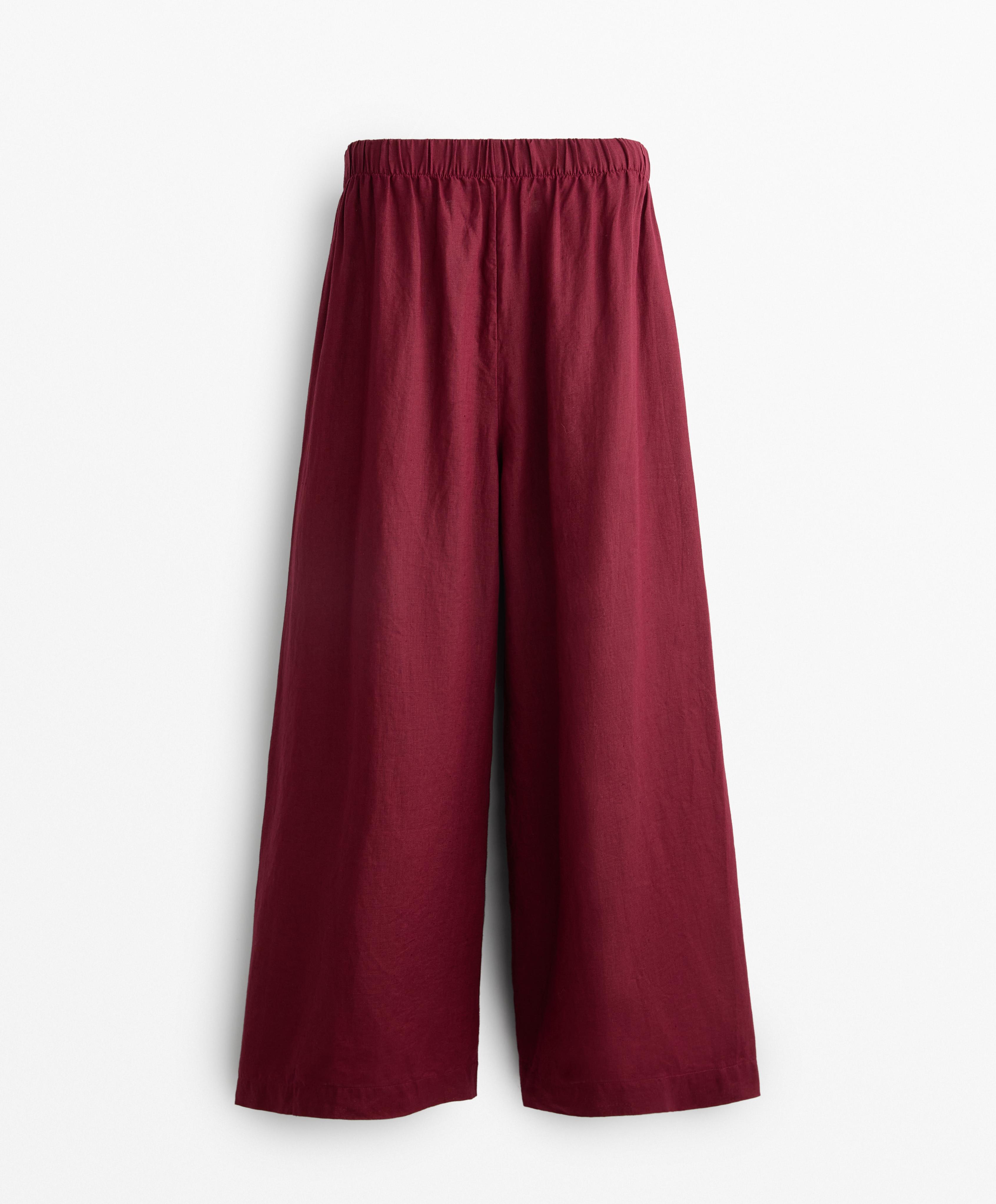 100% linen wide-leg trousers