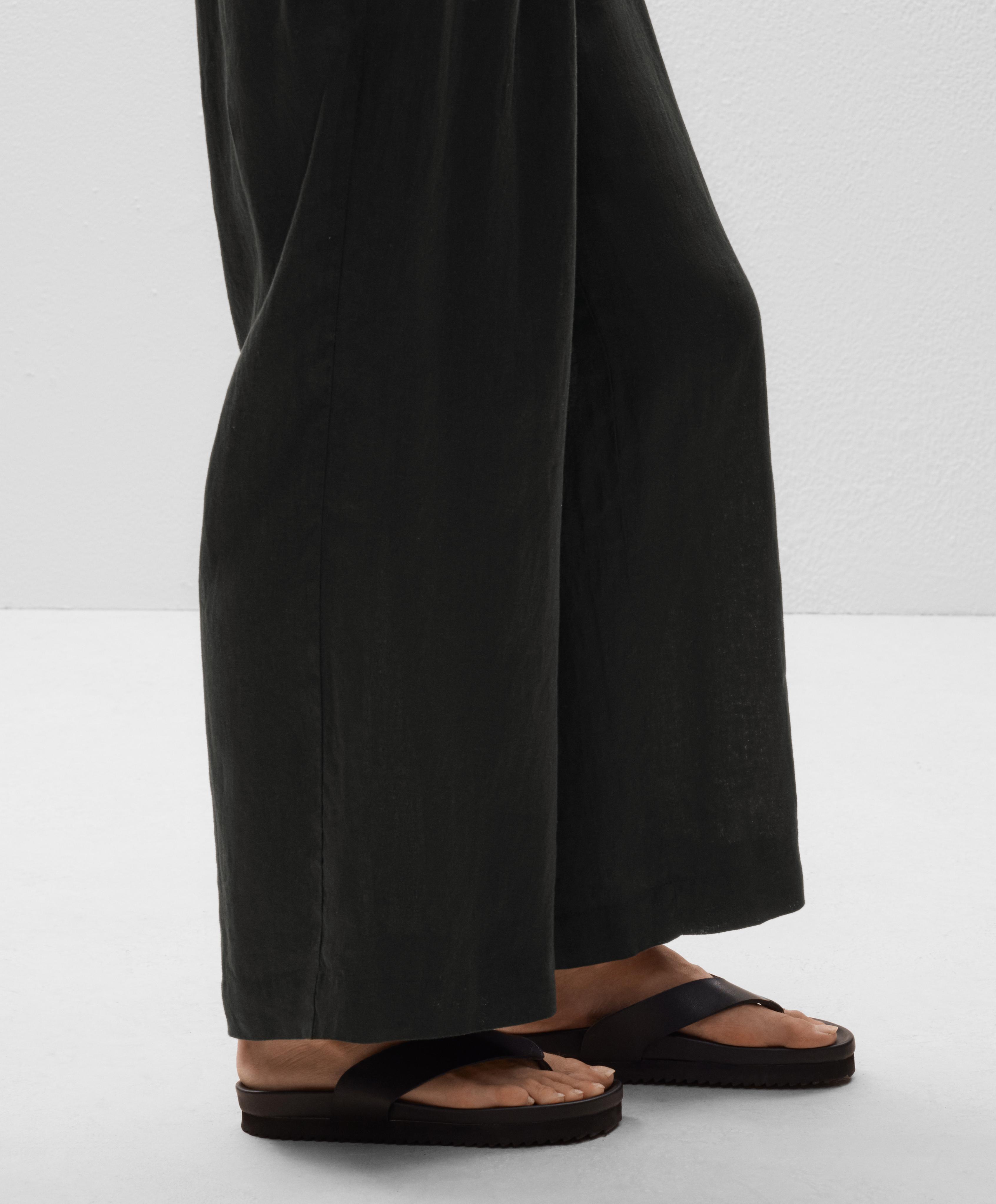 100% linen wide straight-leg trousers with crossover sarong-style wrap