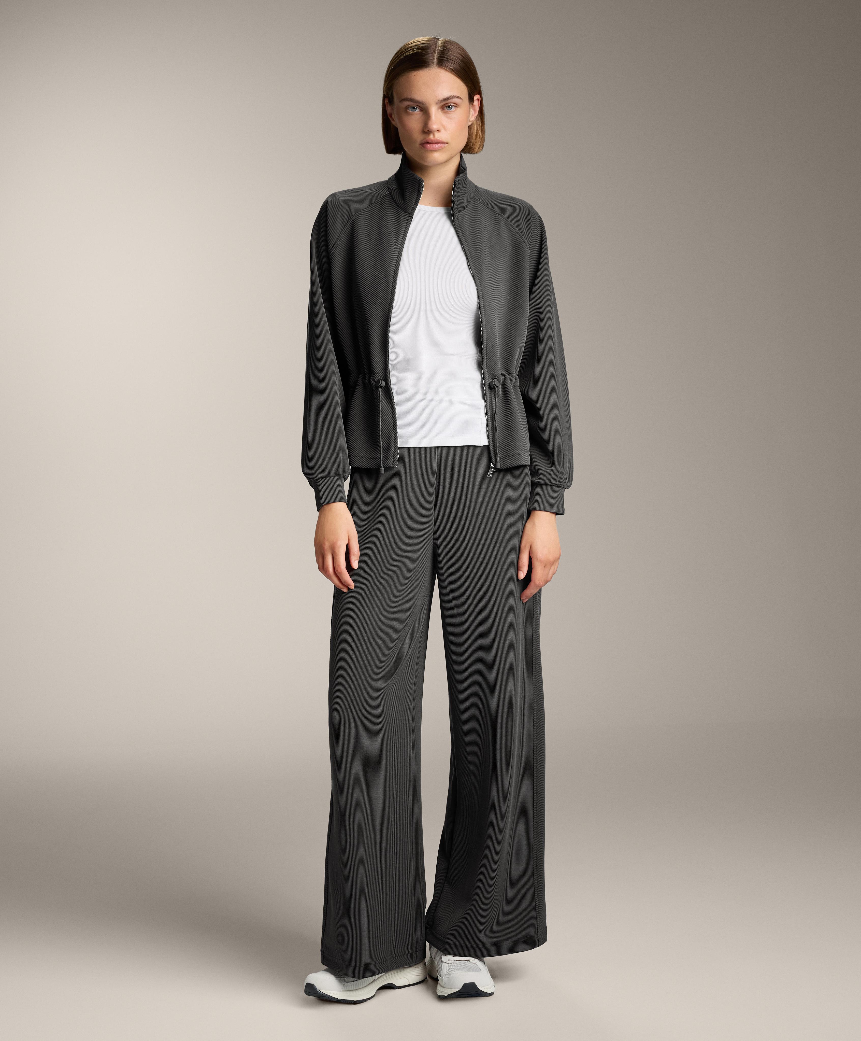 High-waist wide-leg rib trousers with 29% modal