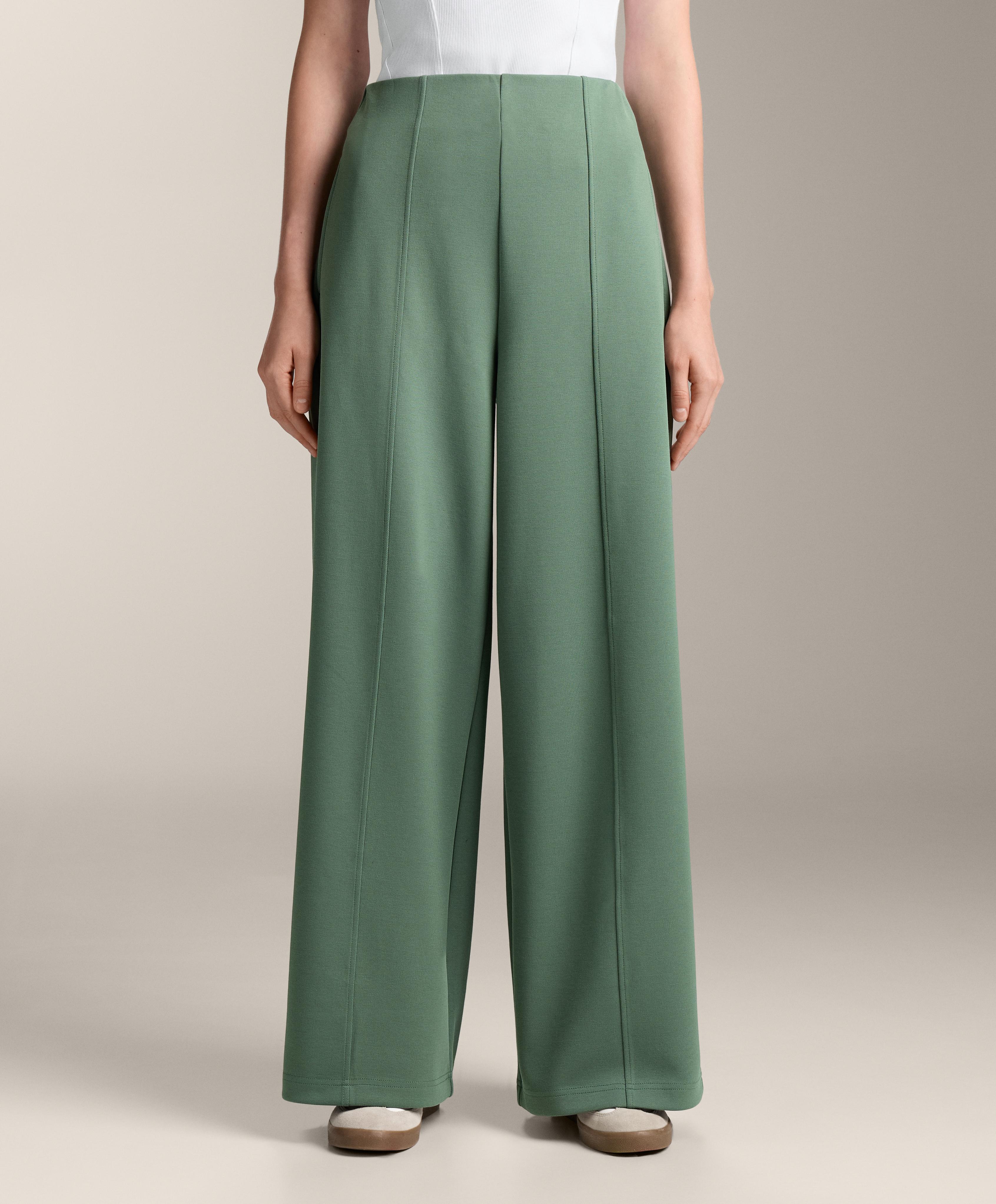 Super high rise piqué long trousers with cotton