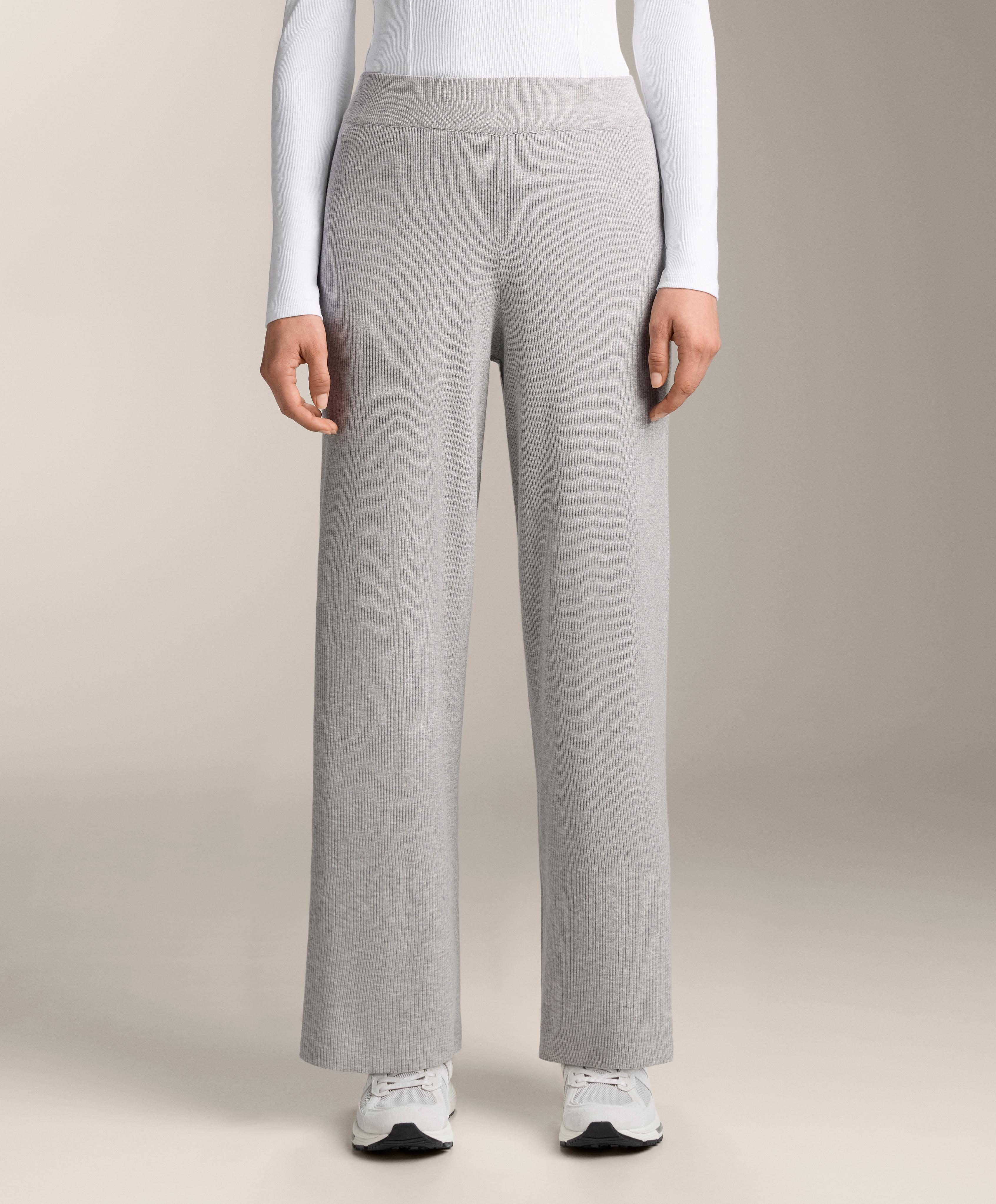 Wide-leg rib knit trousers