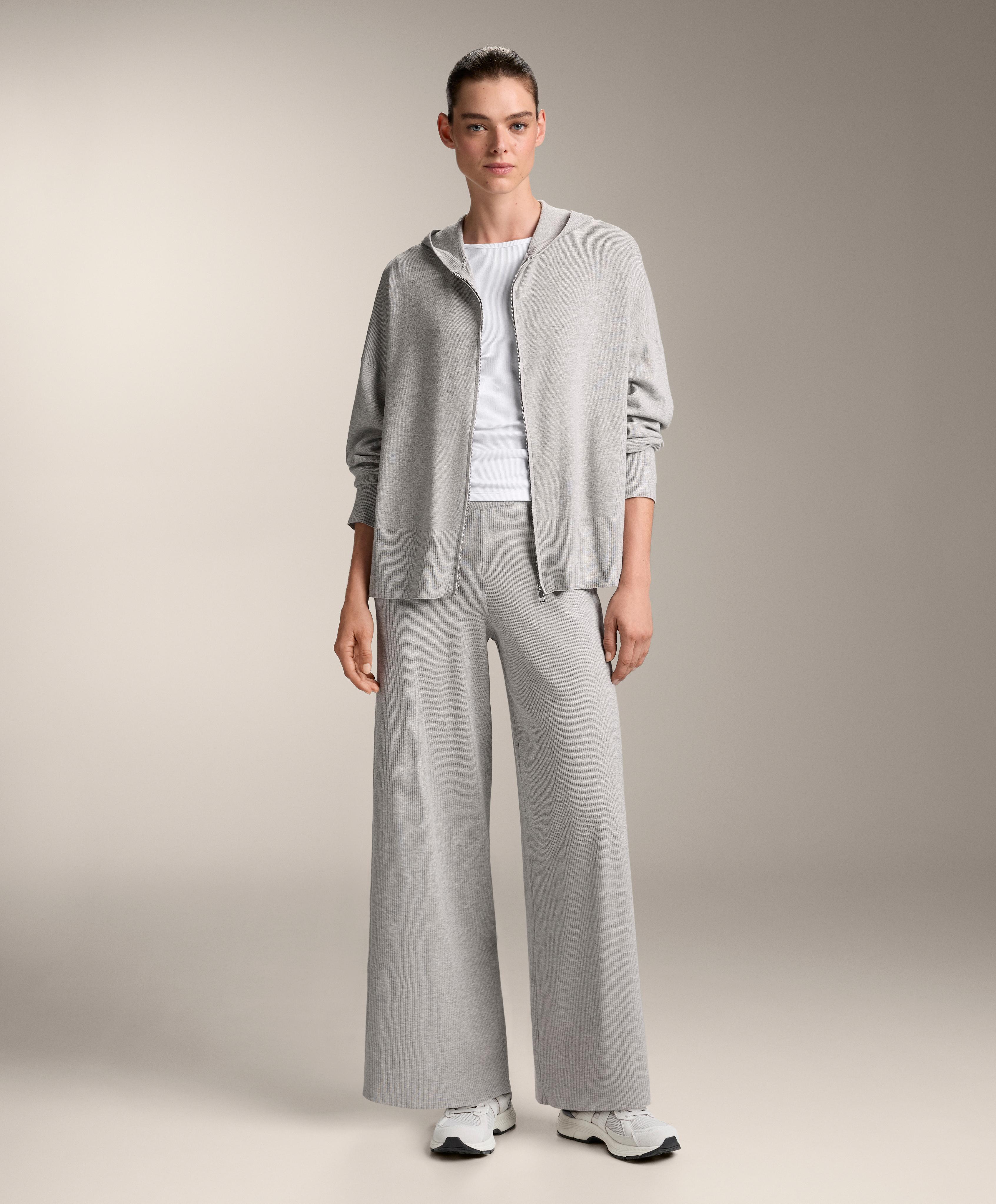 Wide-leg rib knit trousers