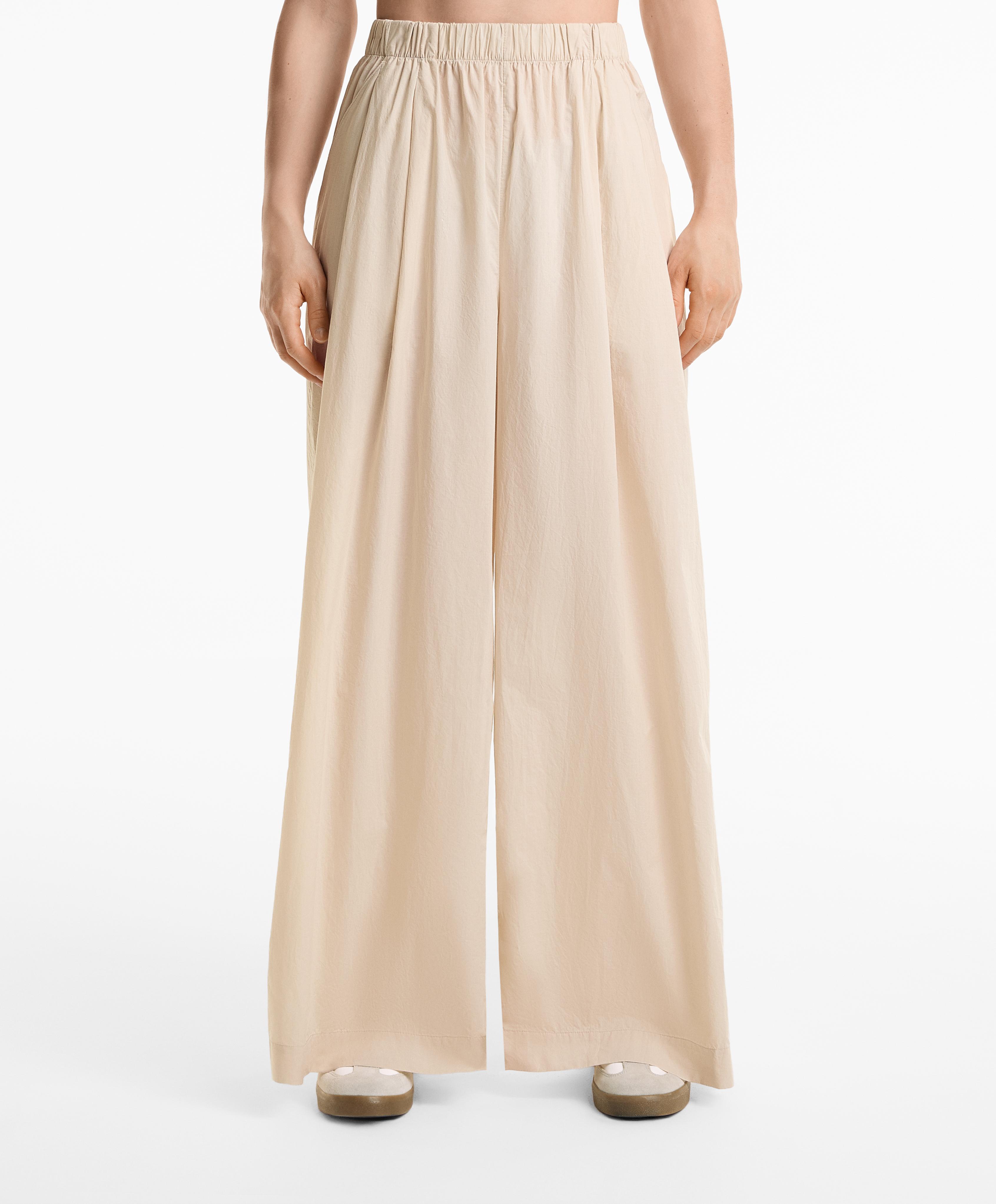 100% cotton poplin wide-leg trousers
