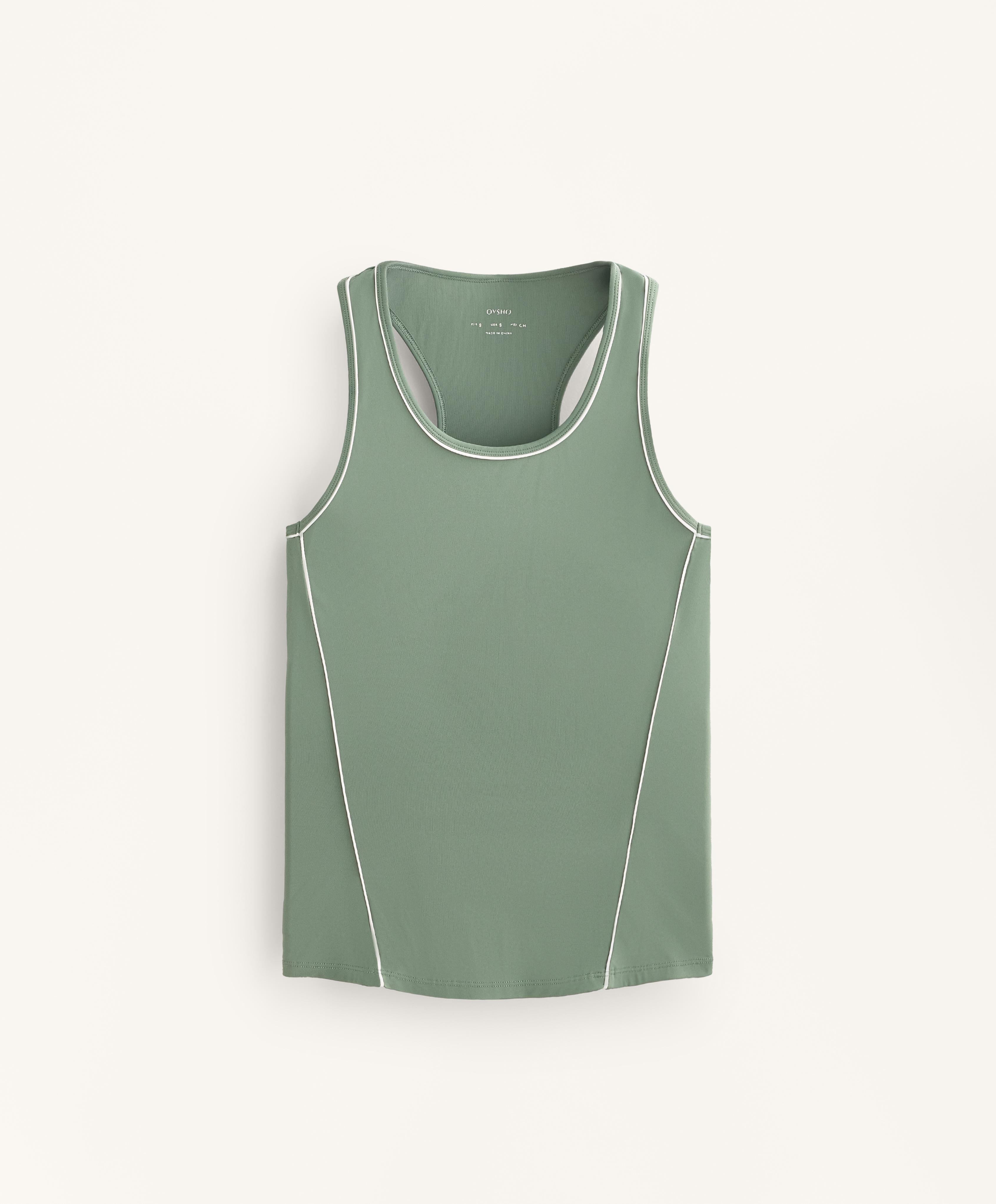 Piping detail sleeveless T-shirt