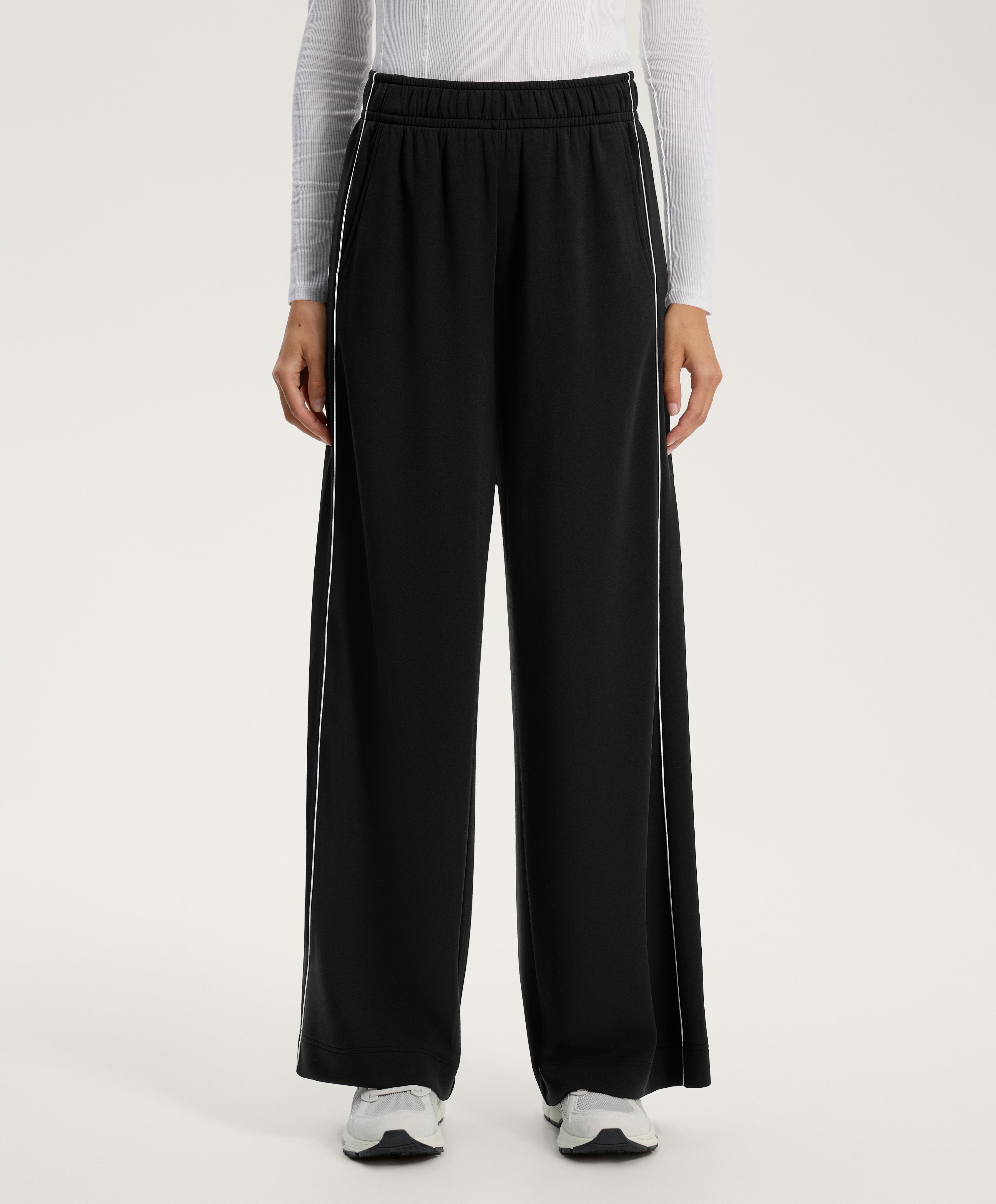 Side appliqué wide straight-leg trousers with modal
