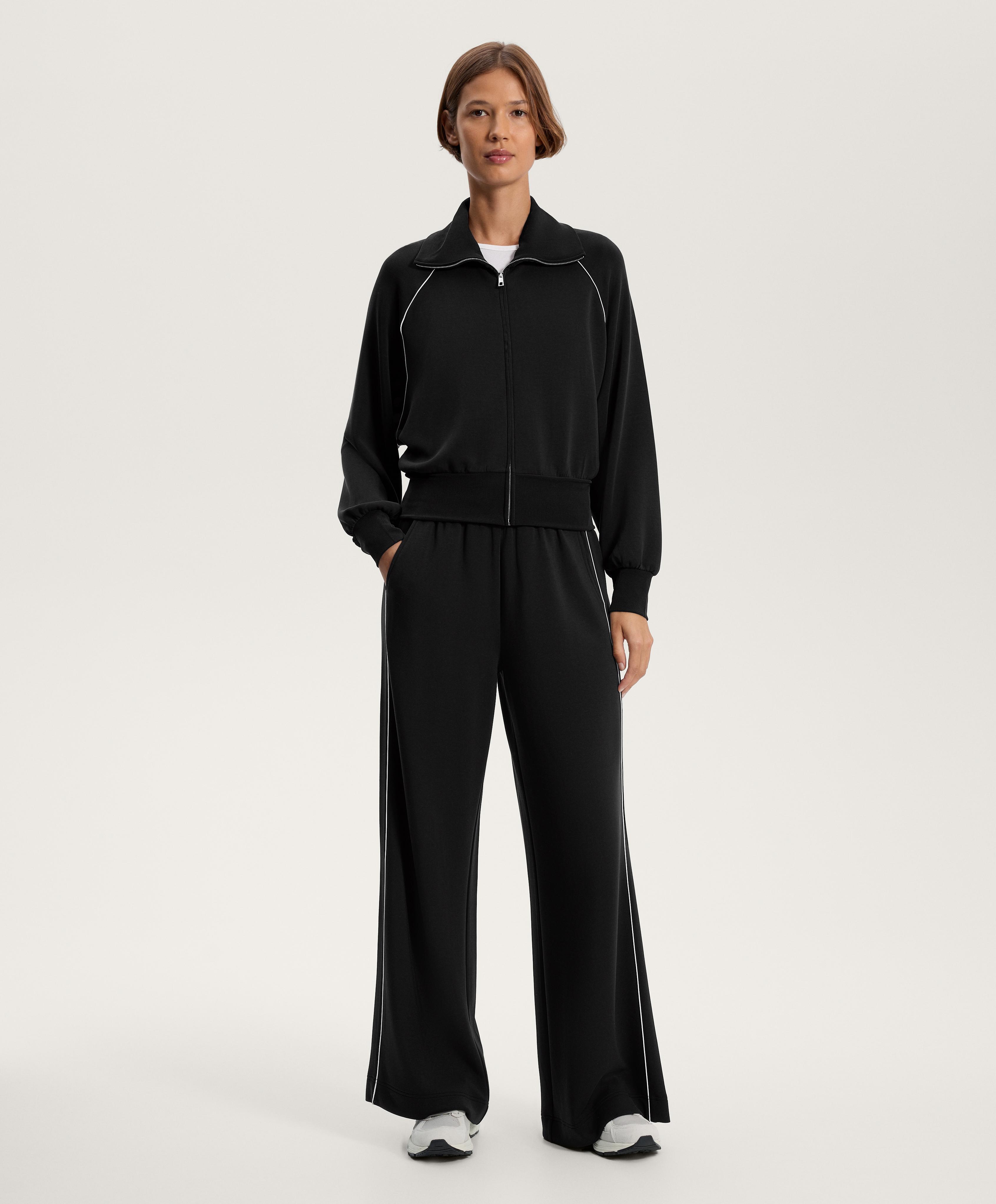 Side appliqué wide straight-leg trousers with modal