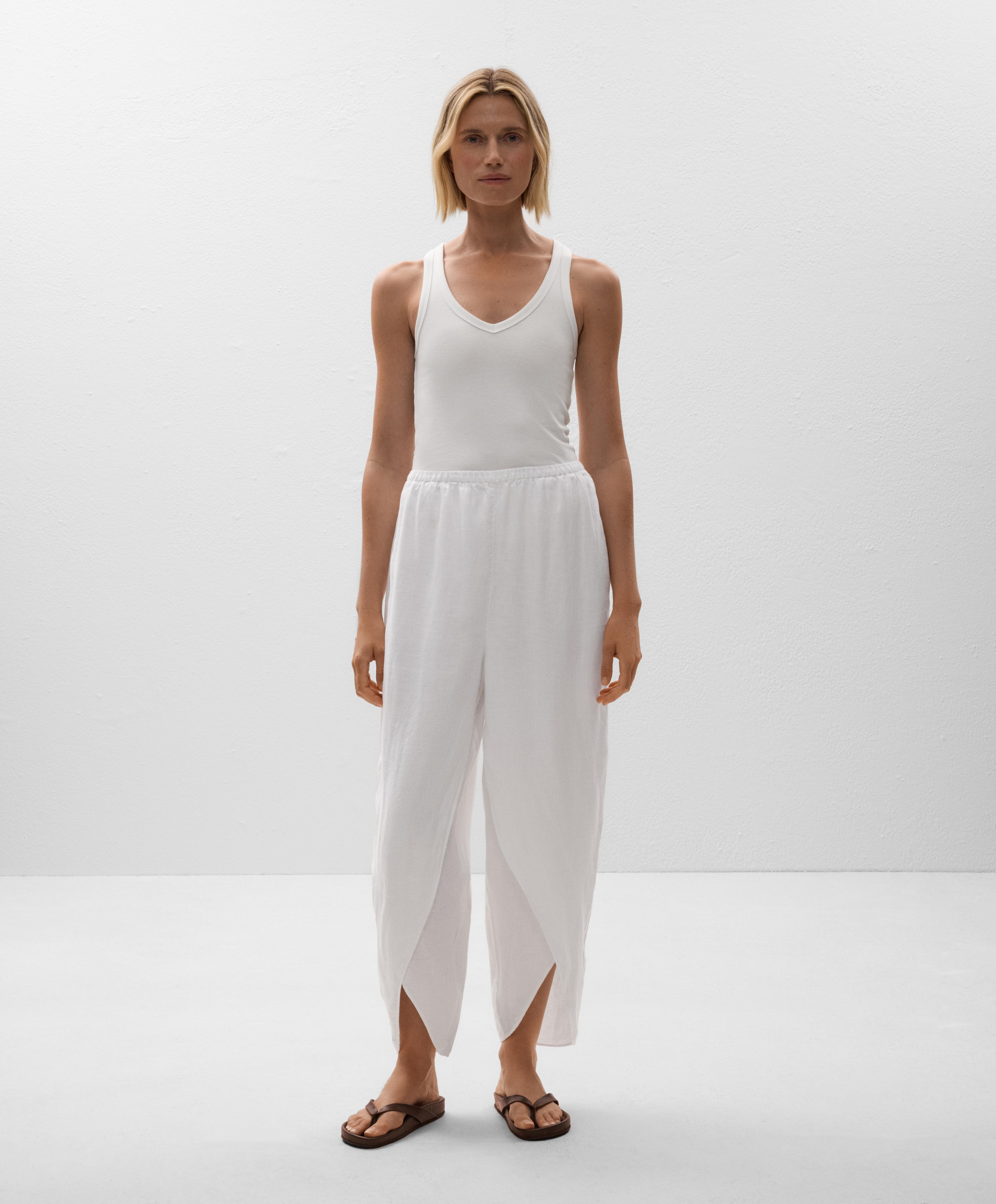 Barrel trousers with round vents 100% linen