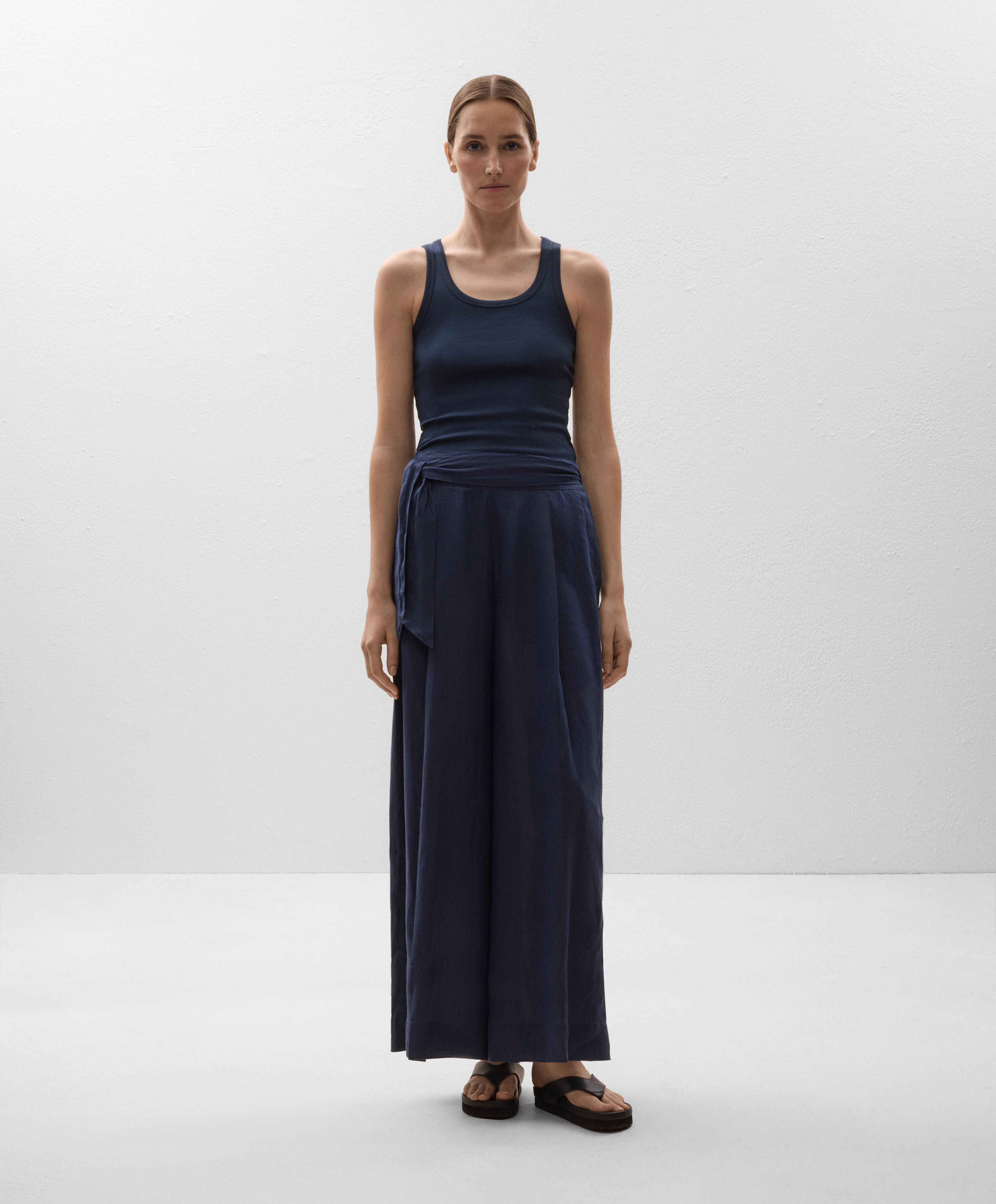 100% linen wide-leg tie waist trousers