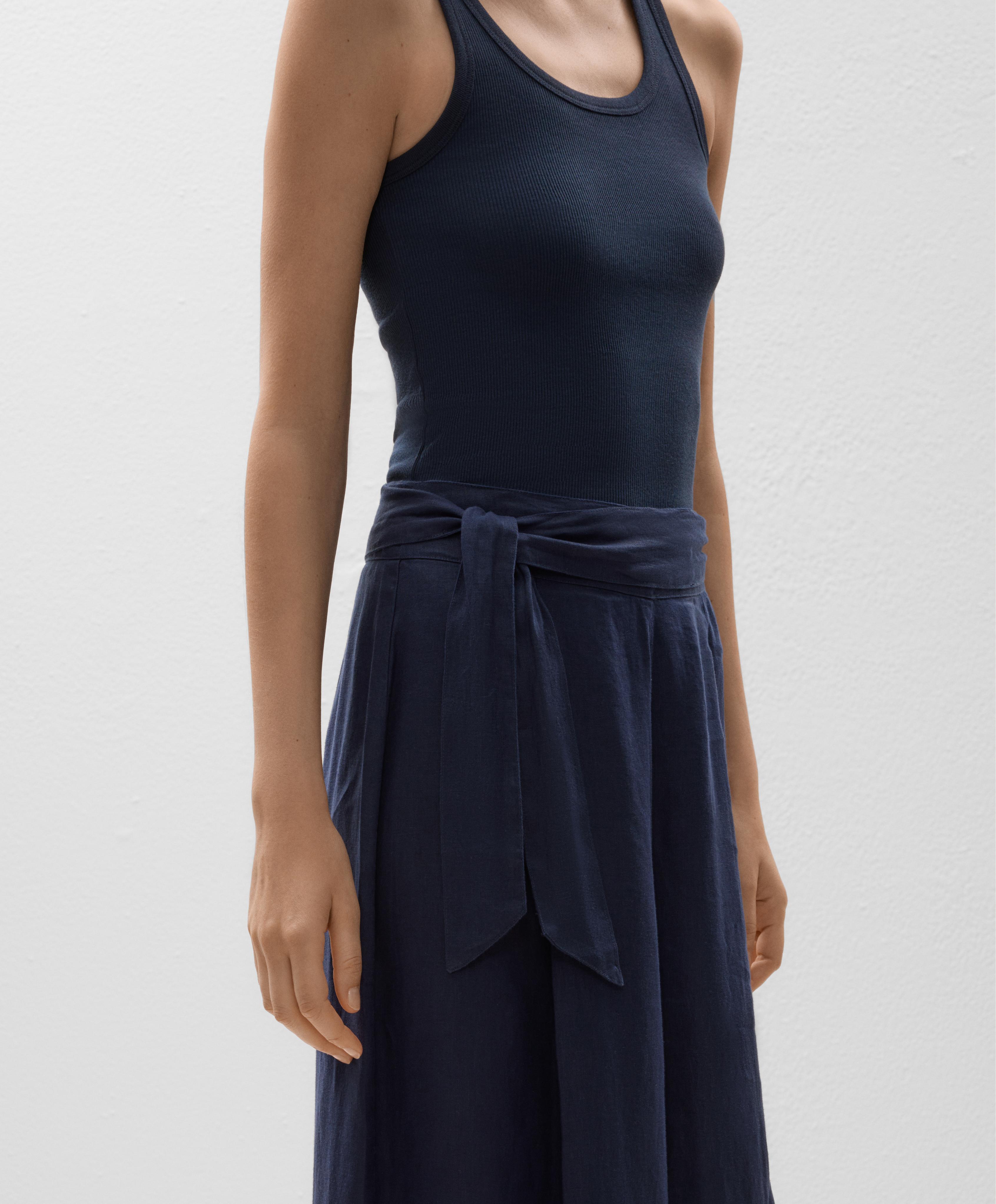 100% linen wide-leg tie waist trousers