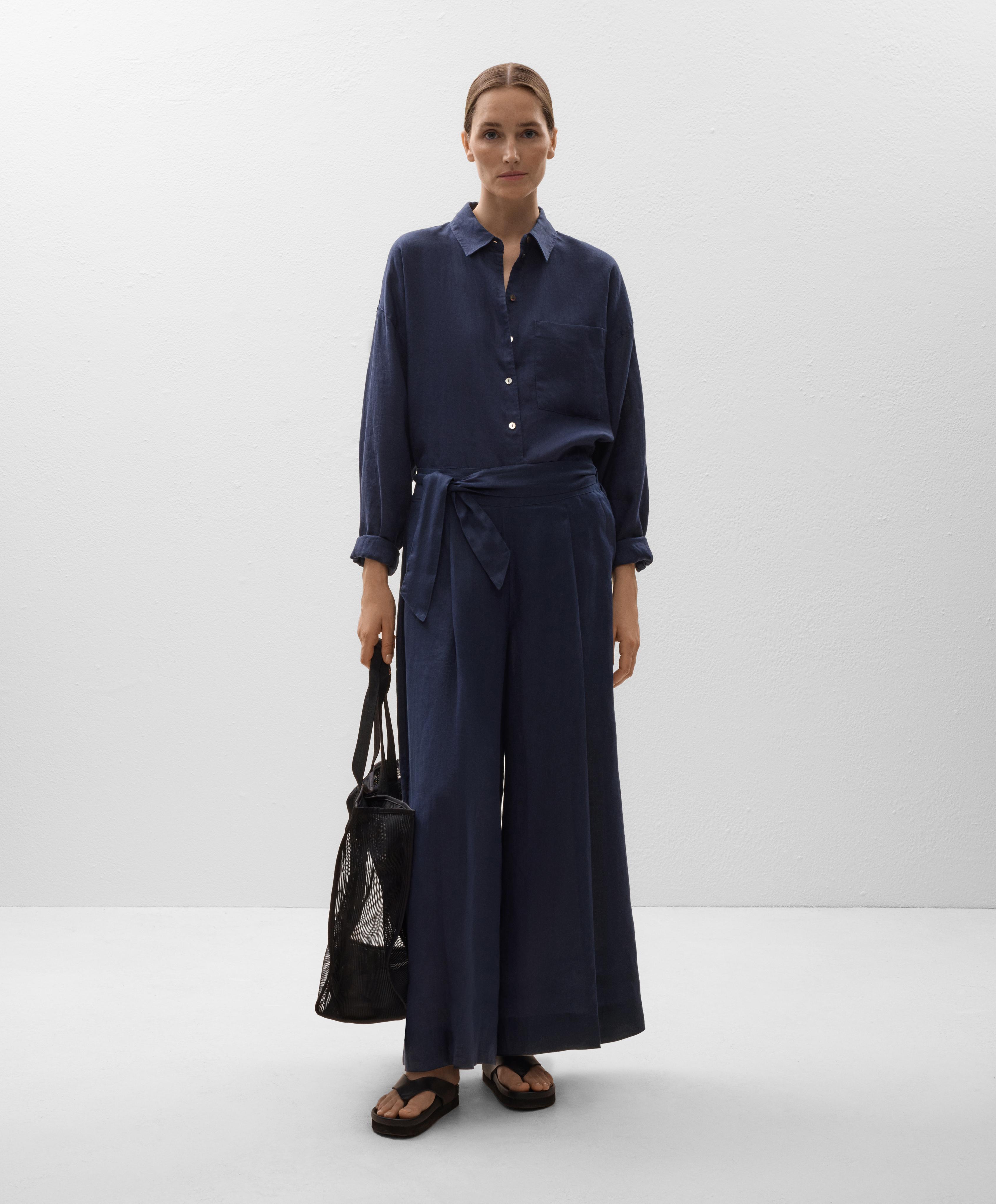 100% linen wide-leg tie waist trousers