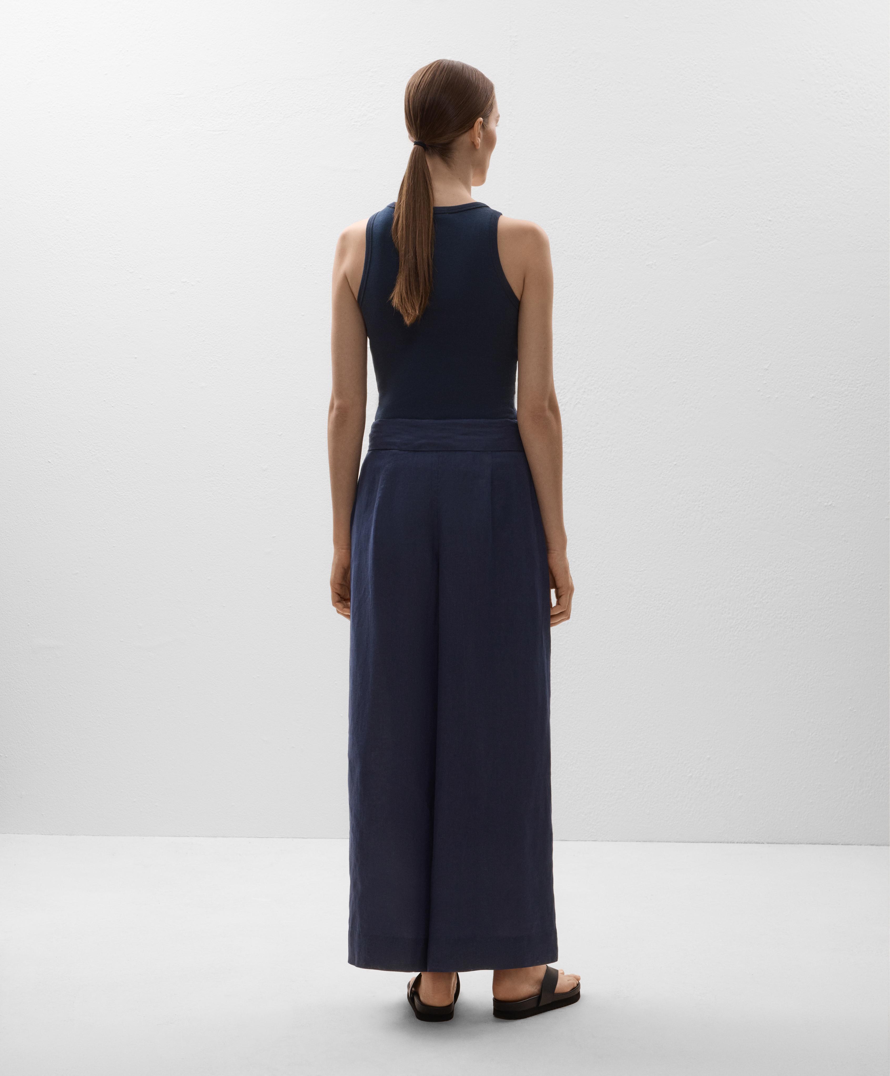 100% linen wide-leg tie waist trousers