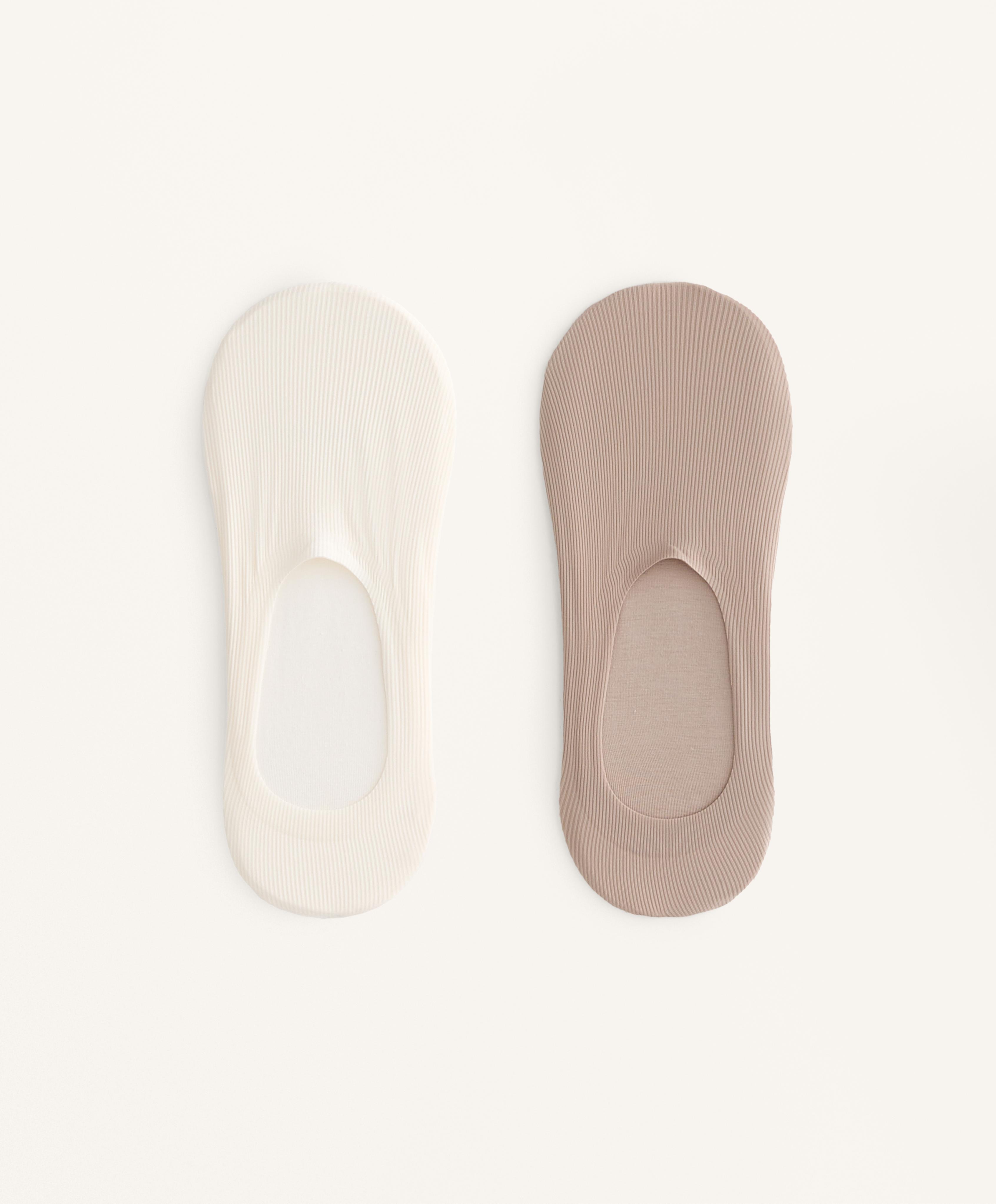 2 pairs of invisible high cut rib socks with microfibre