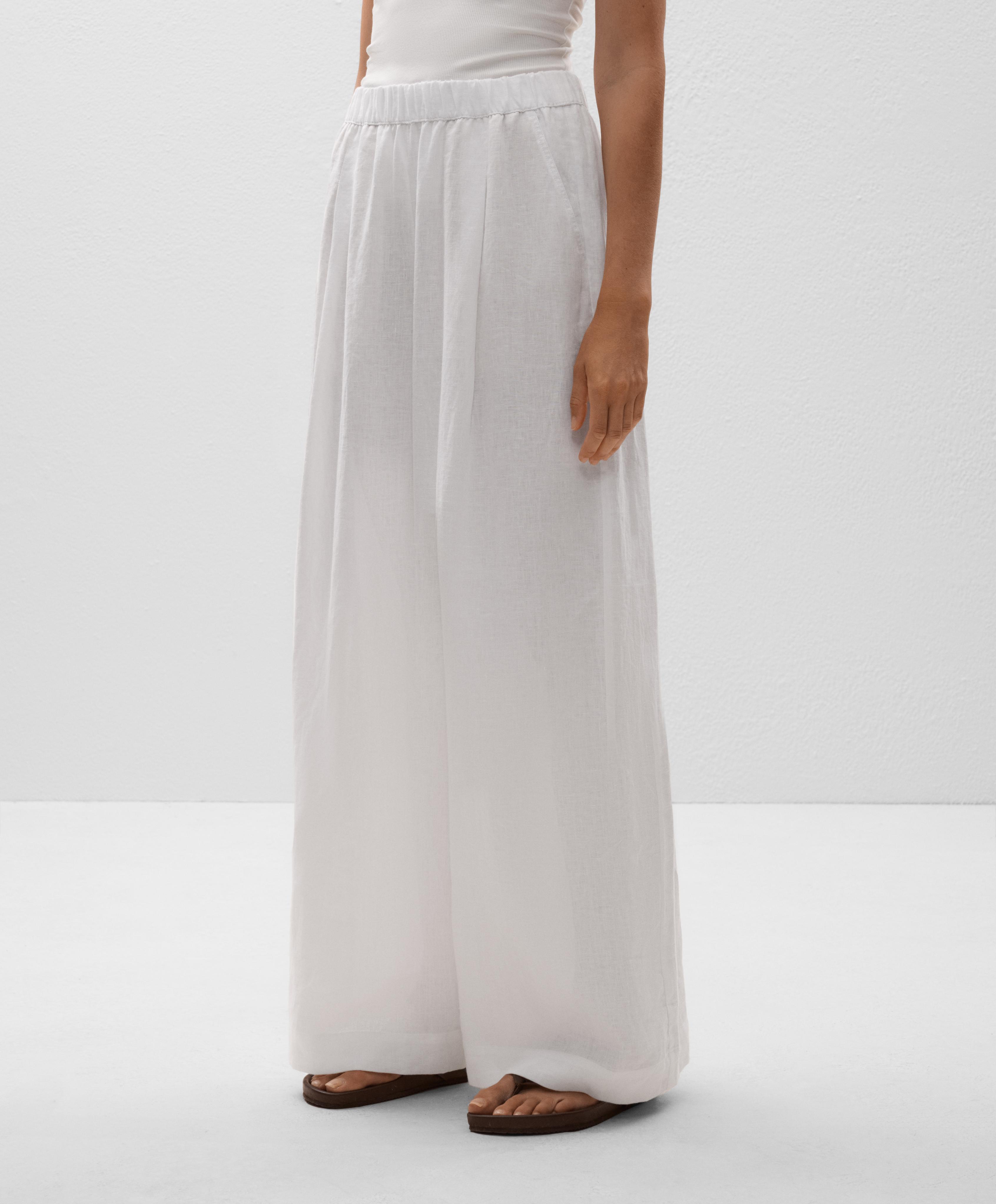 100% linen wide-leg trousers