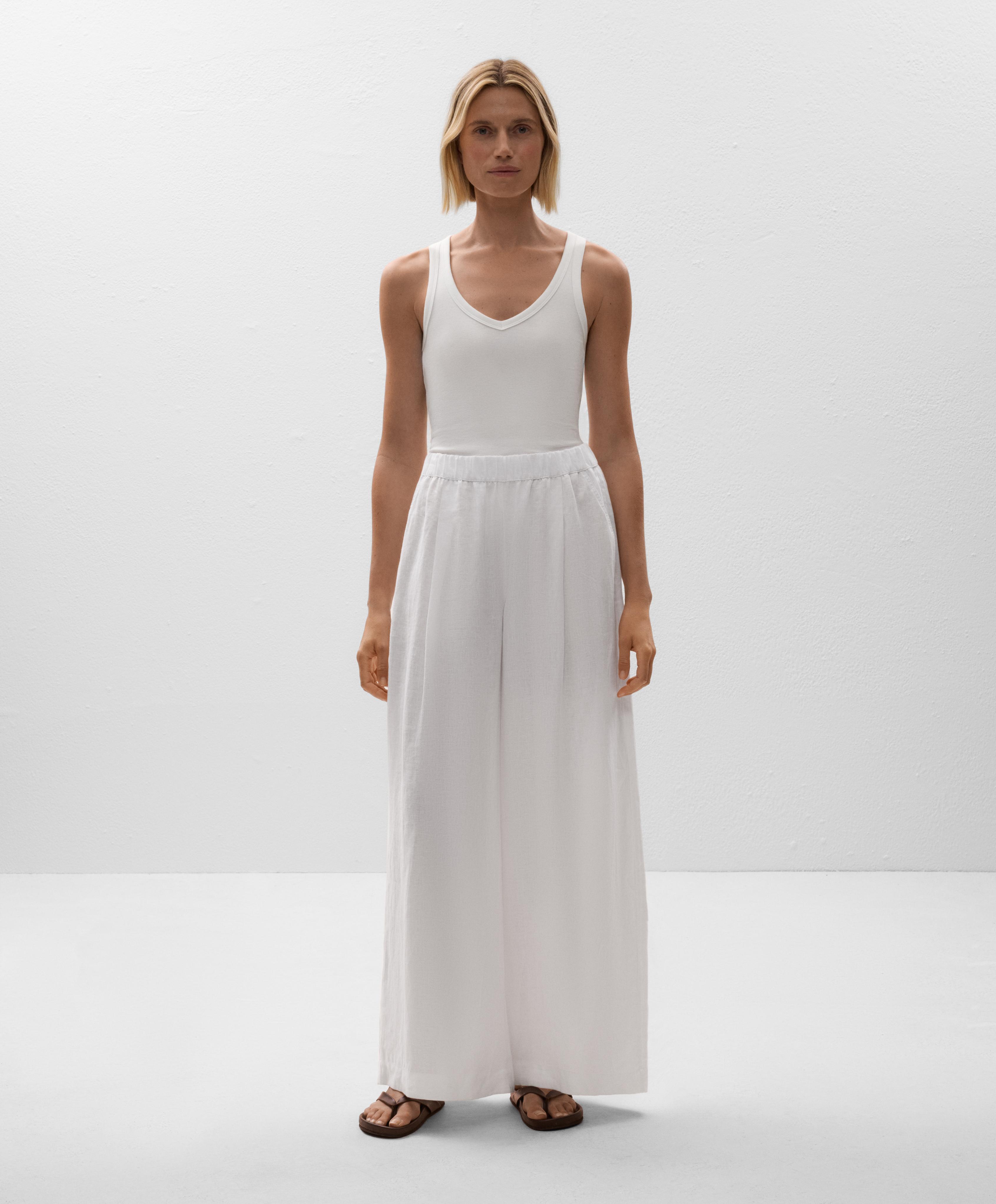 100% linen wide-leg trousers
