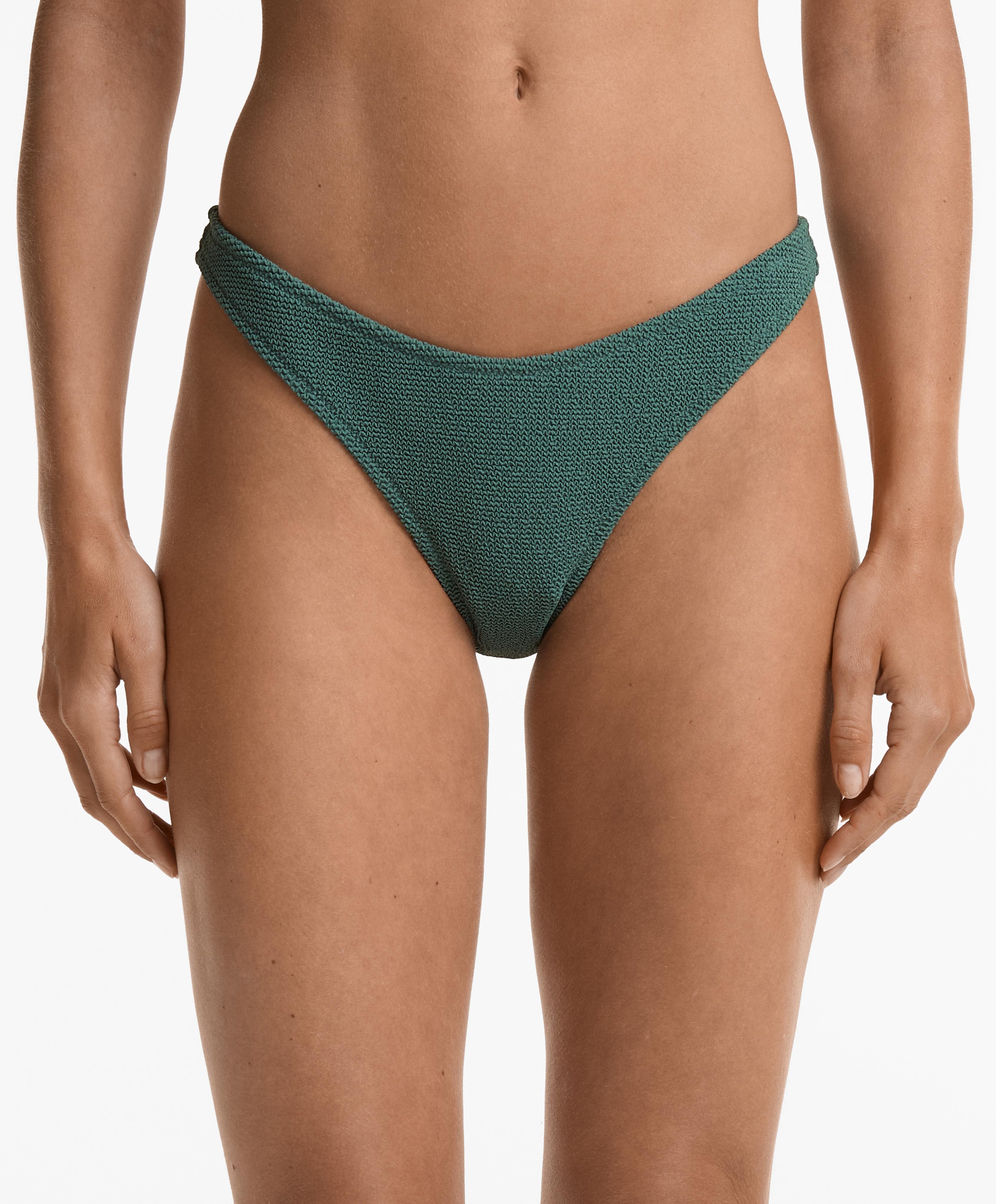 U-Cut Crinkle Mid-Rise Bikini Bottoms