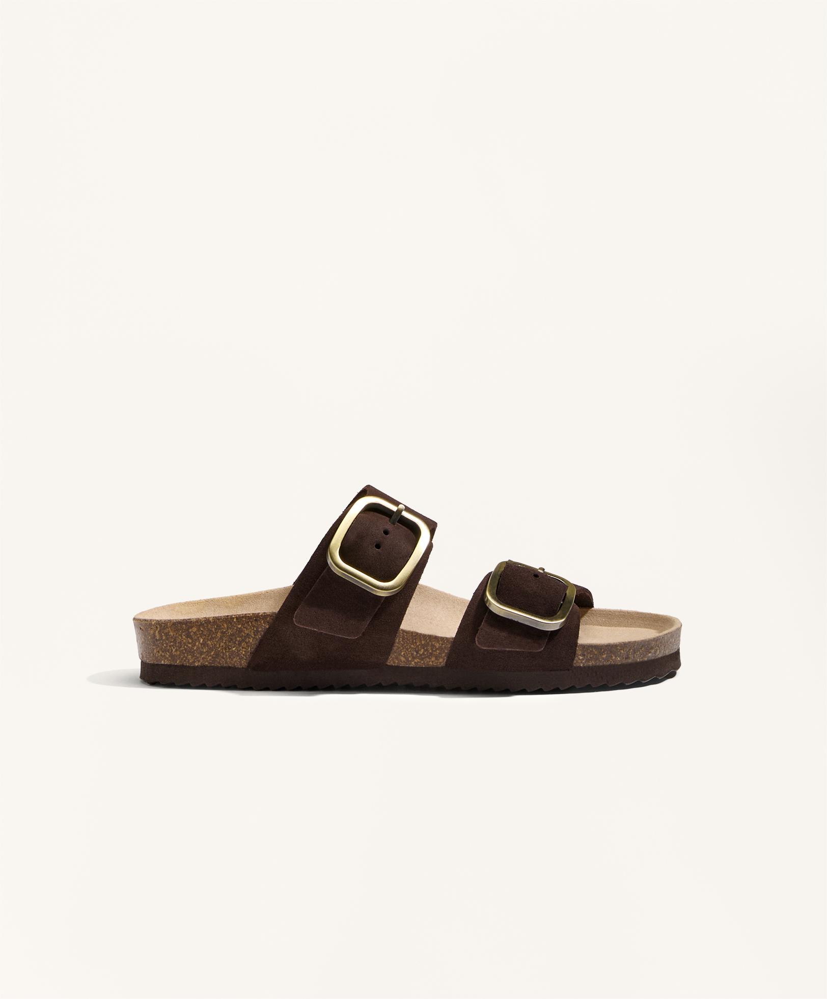 Buckle split-leather slides