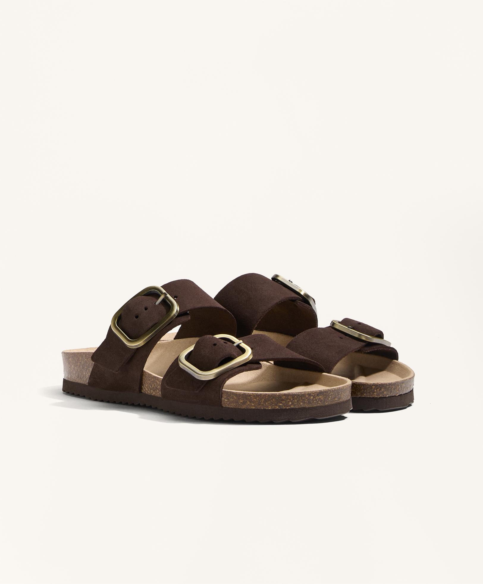 Buckle split-leather slides