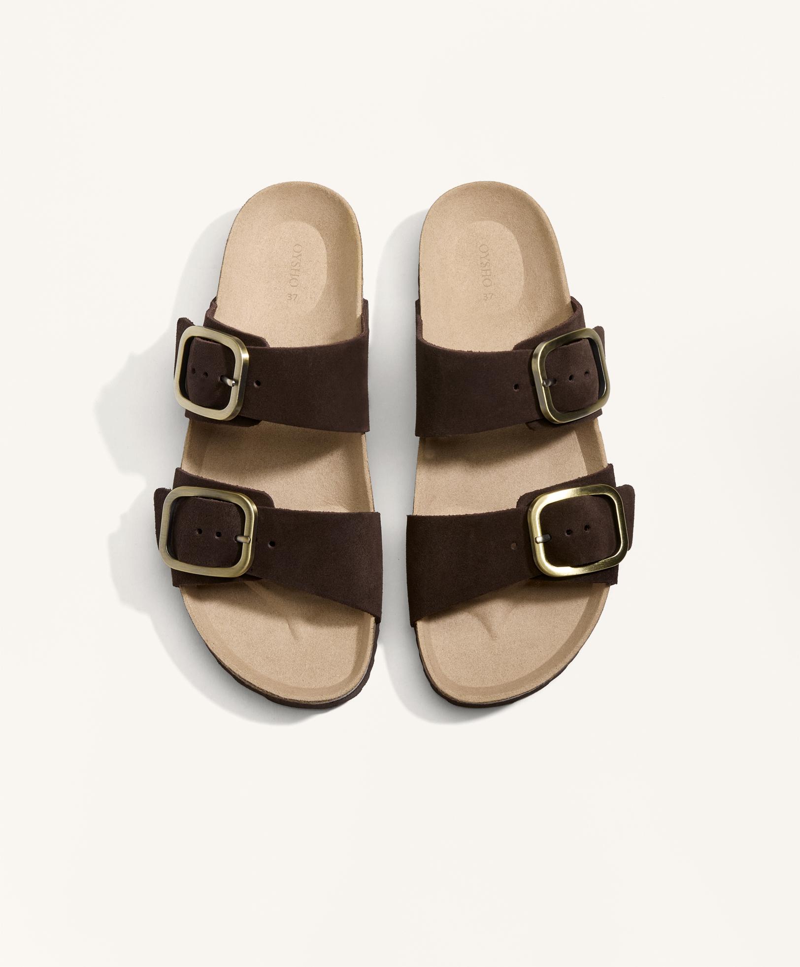Buckle split-leather slides