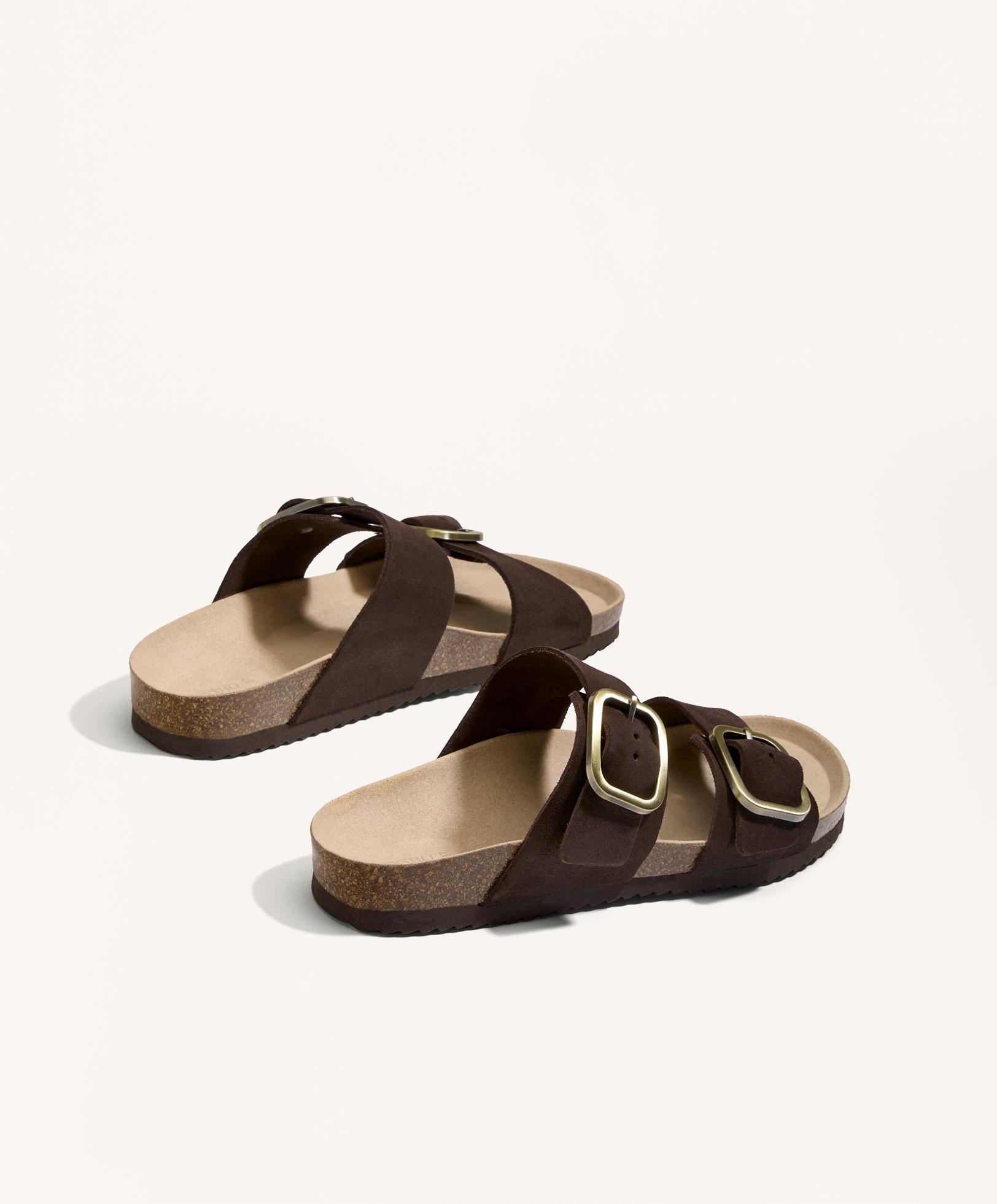 Buckle split-leather slides