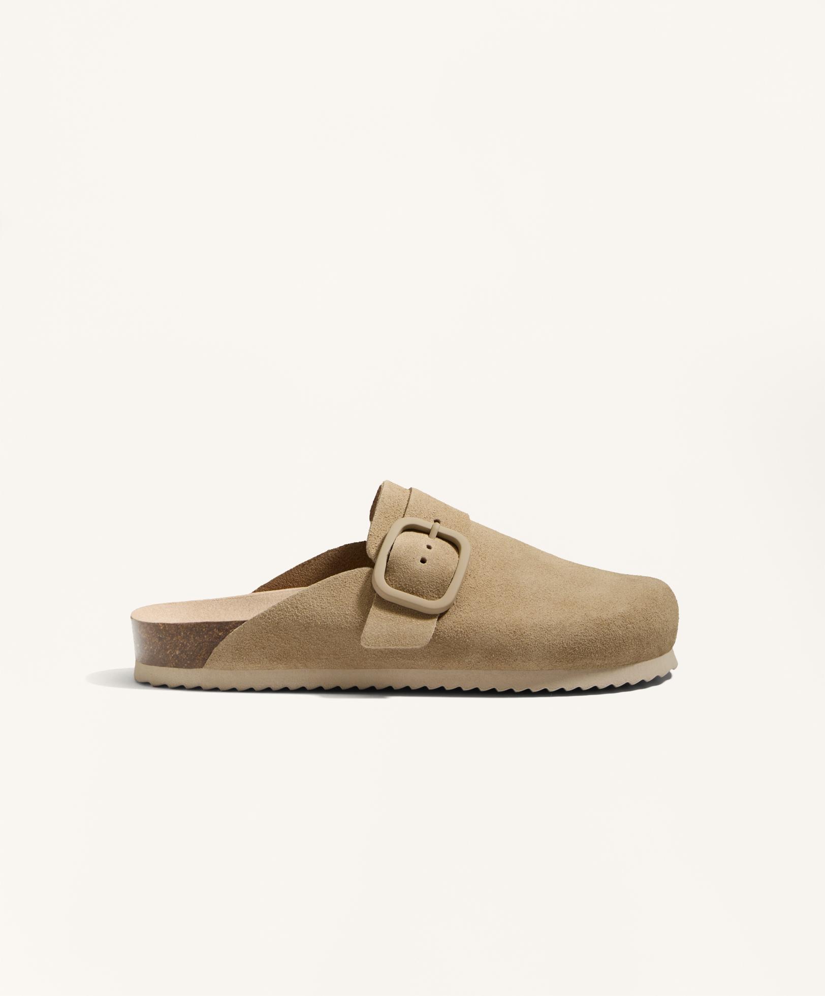Buckled split-leather mules