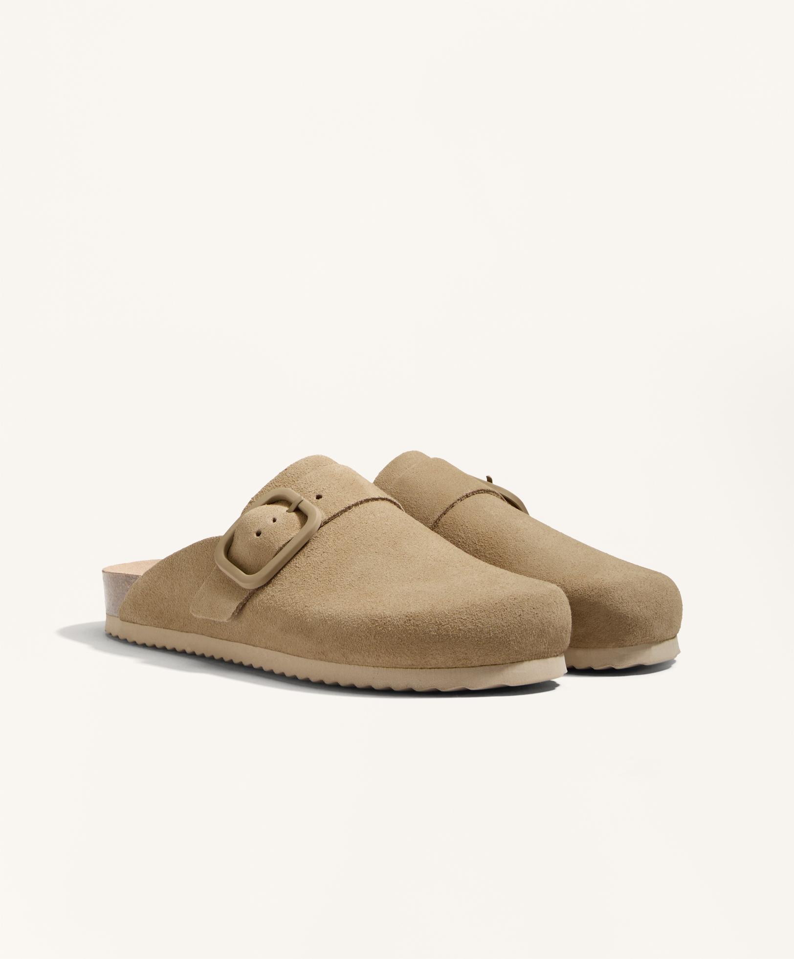 Buckled split-leather mules