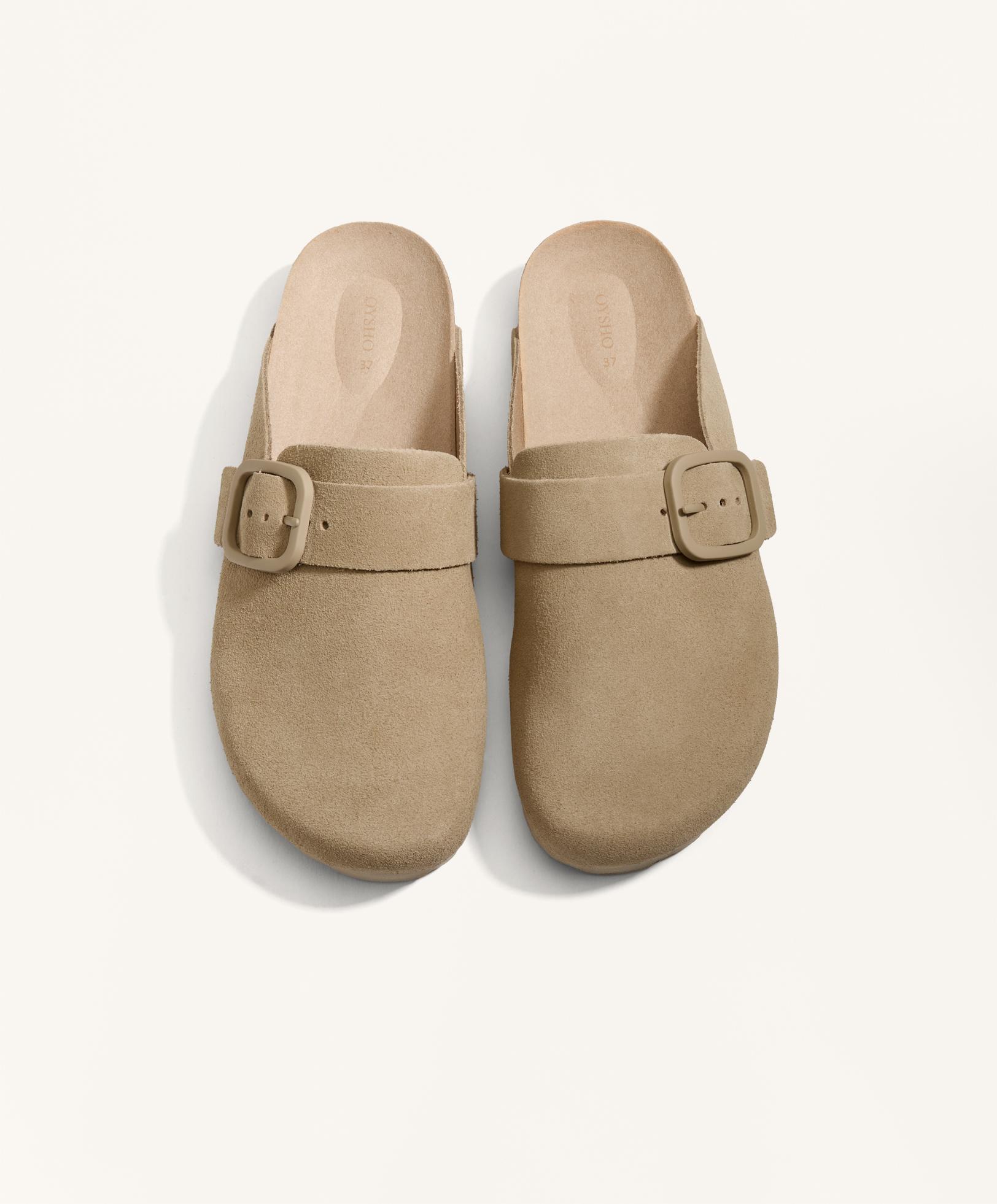 Buckled split-leather mules