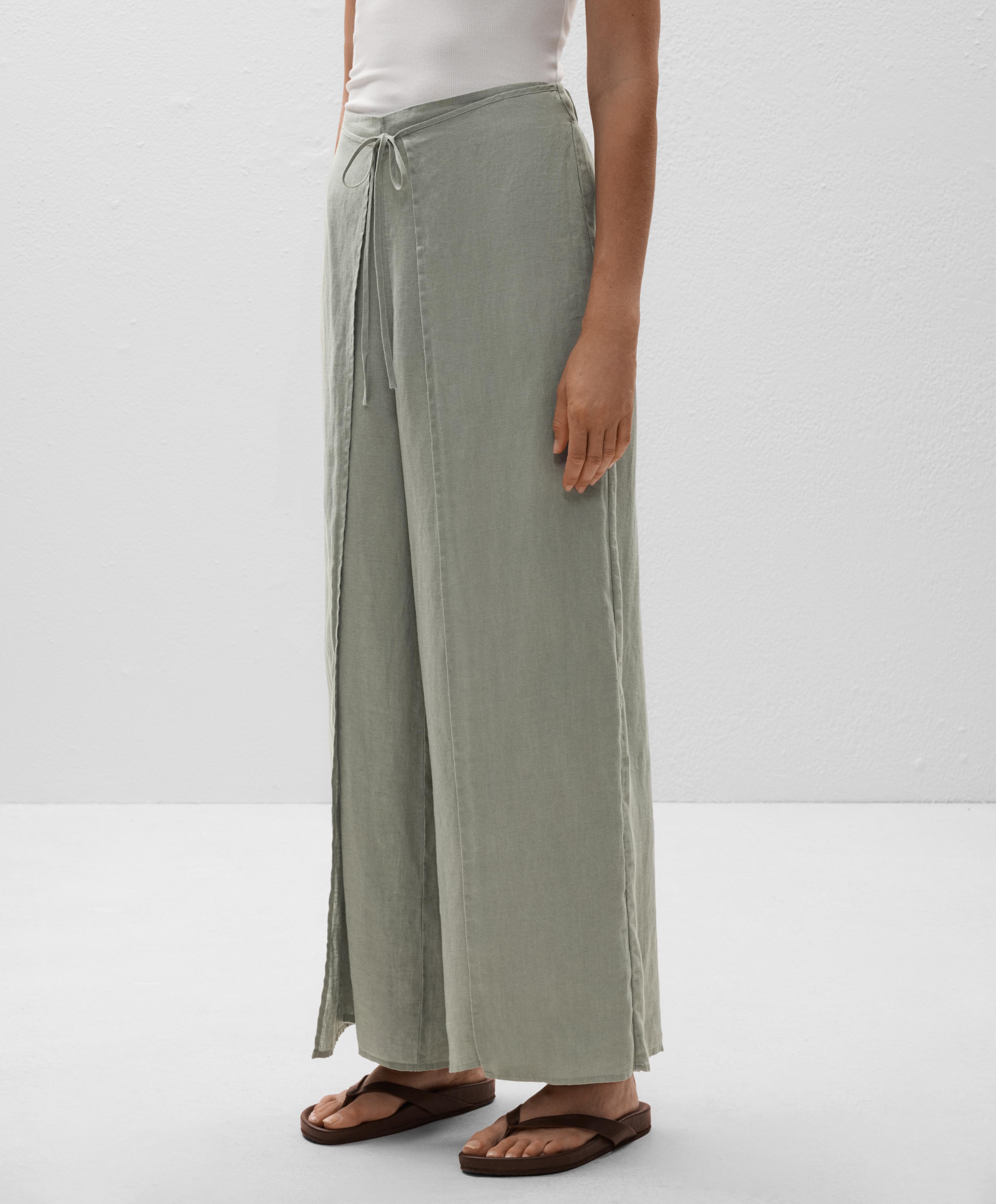 100% linen layered straight-leg trousers