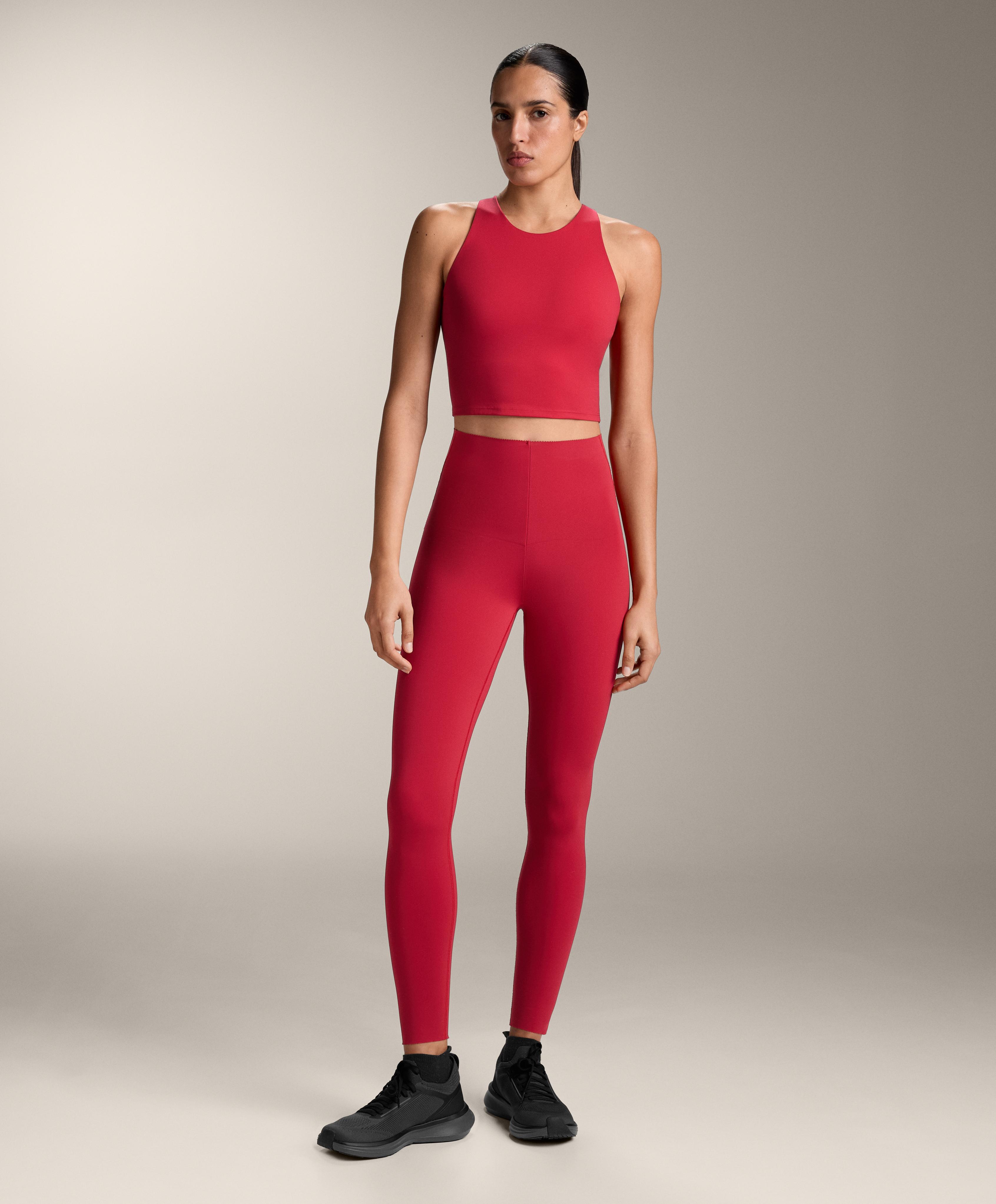 High-rise Compressive core-control ankle-length leggings