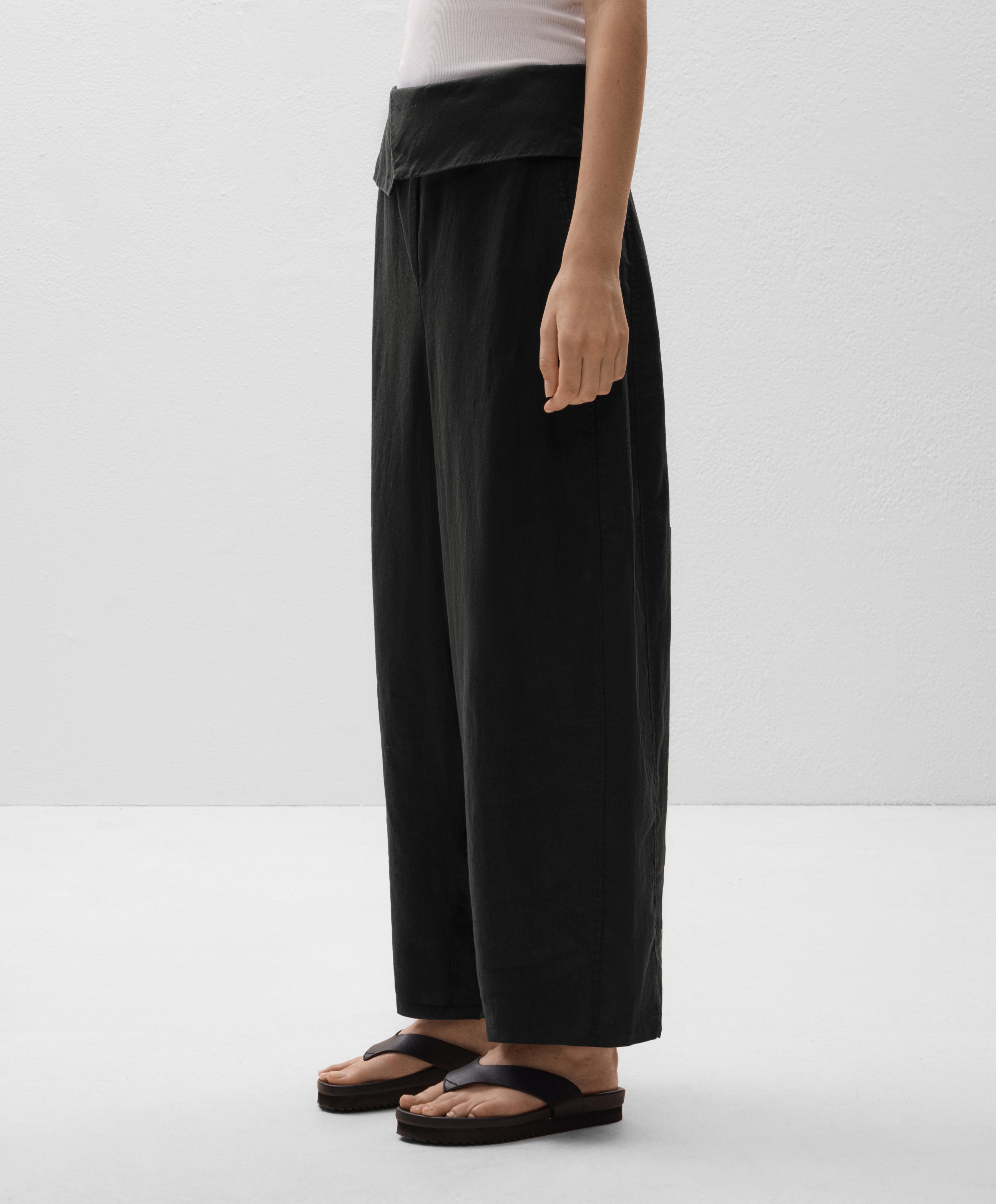 100% linen turn-up waistband trousers