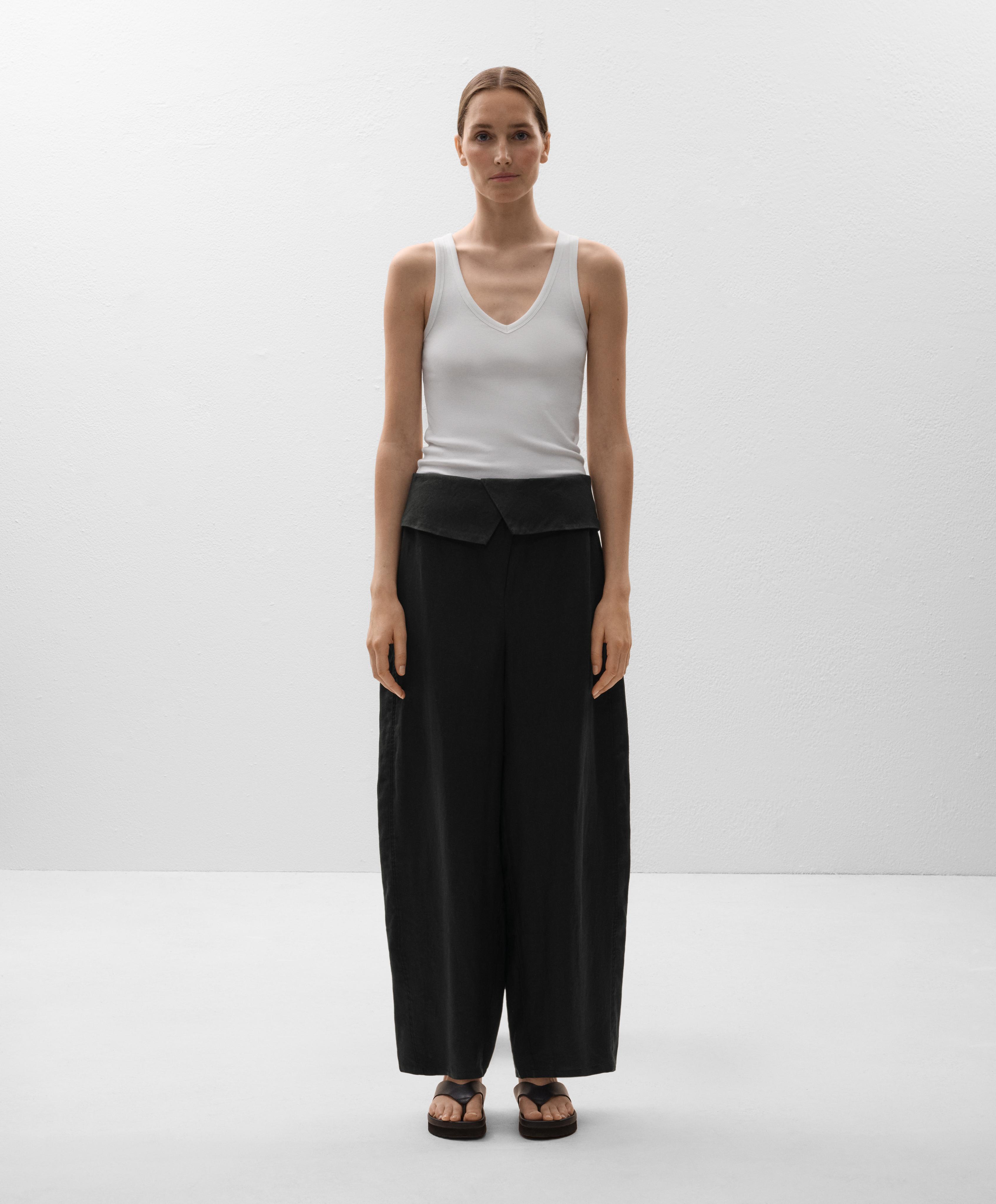 100% linen turn-up waistband trousers