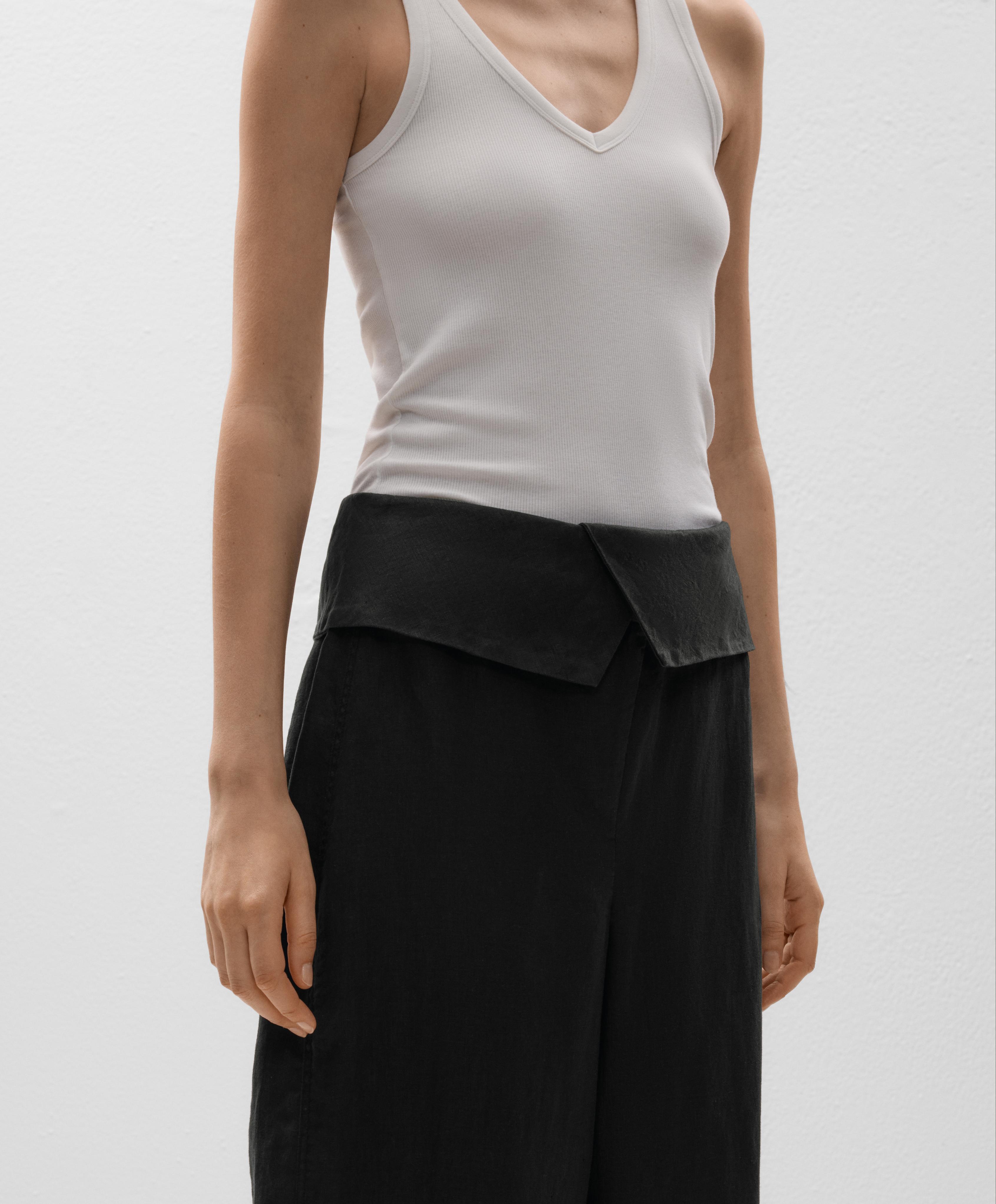 100% linen turn-up waistband trousers