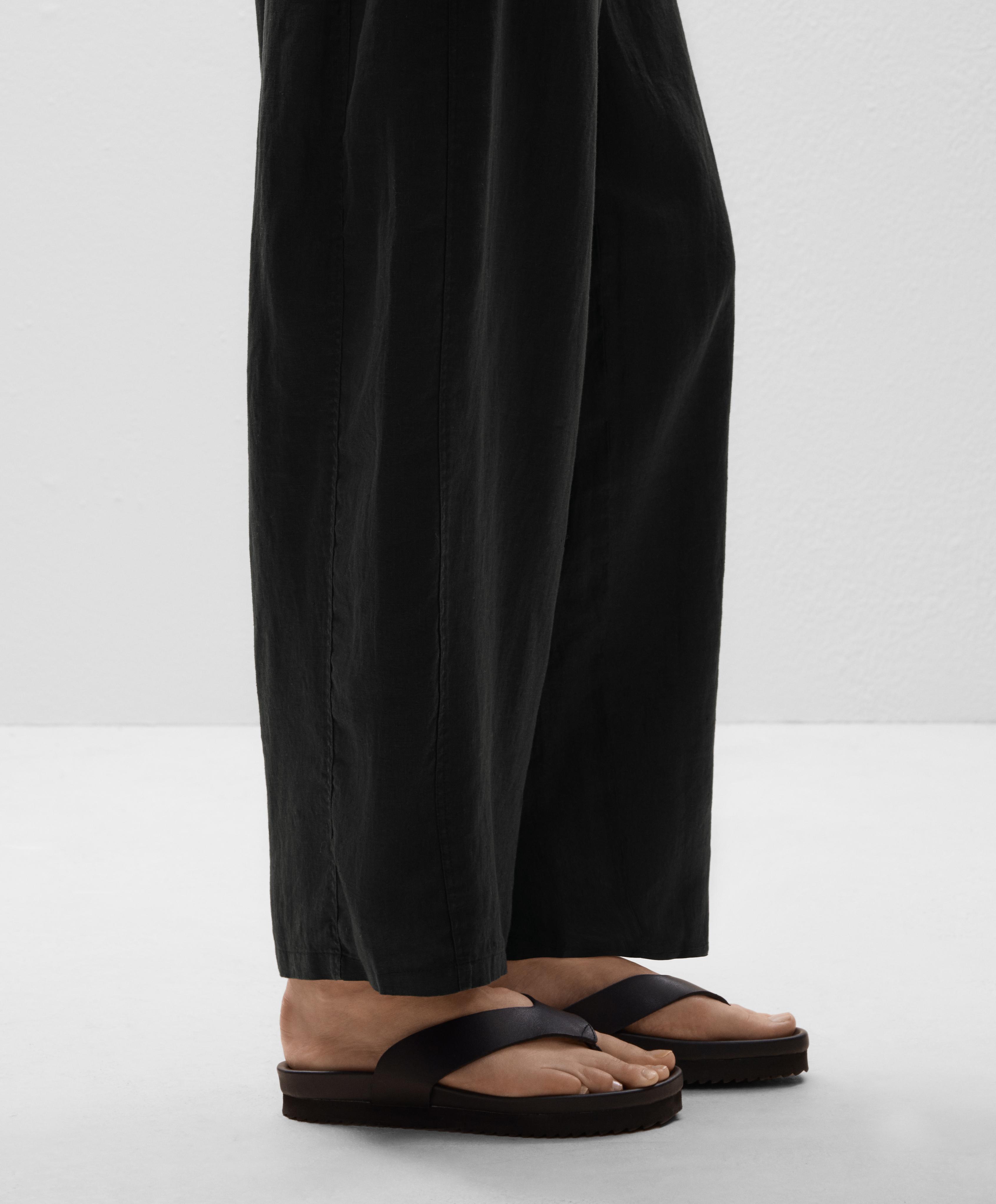 100% linen turn-up waistband trousers