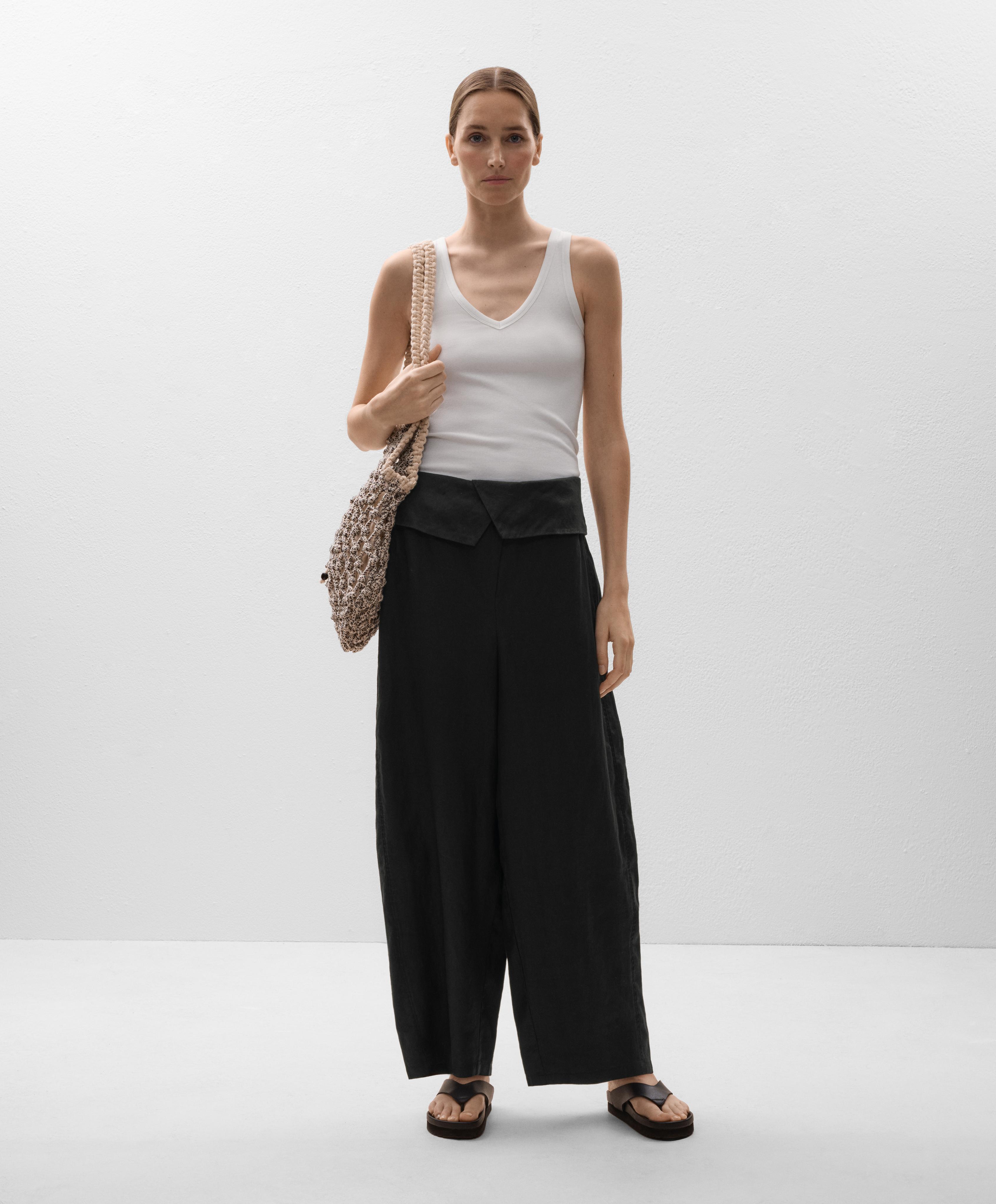 100% linen turn-up waistband trousers