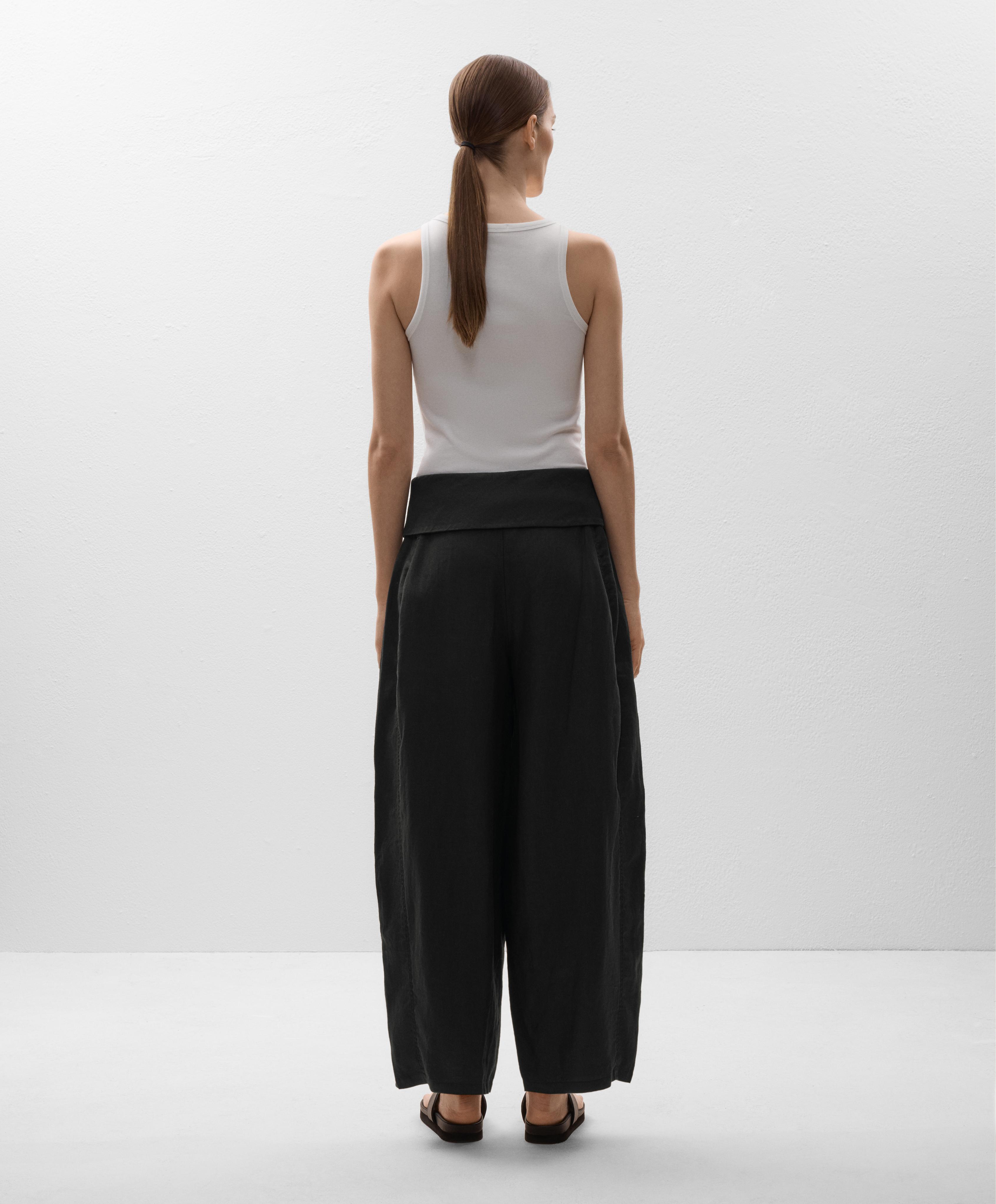 100% linen turn-up waistband trousers