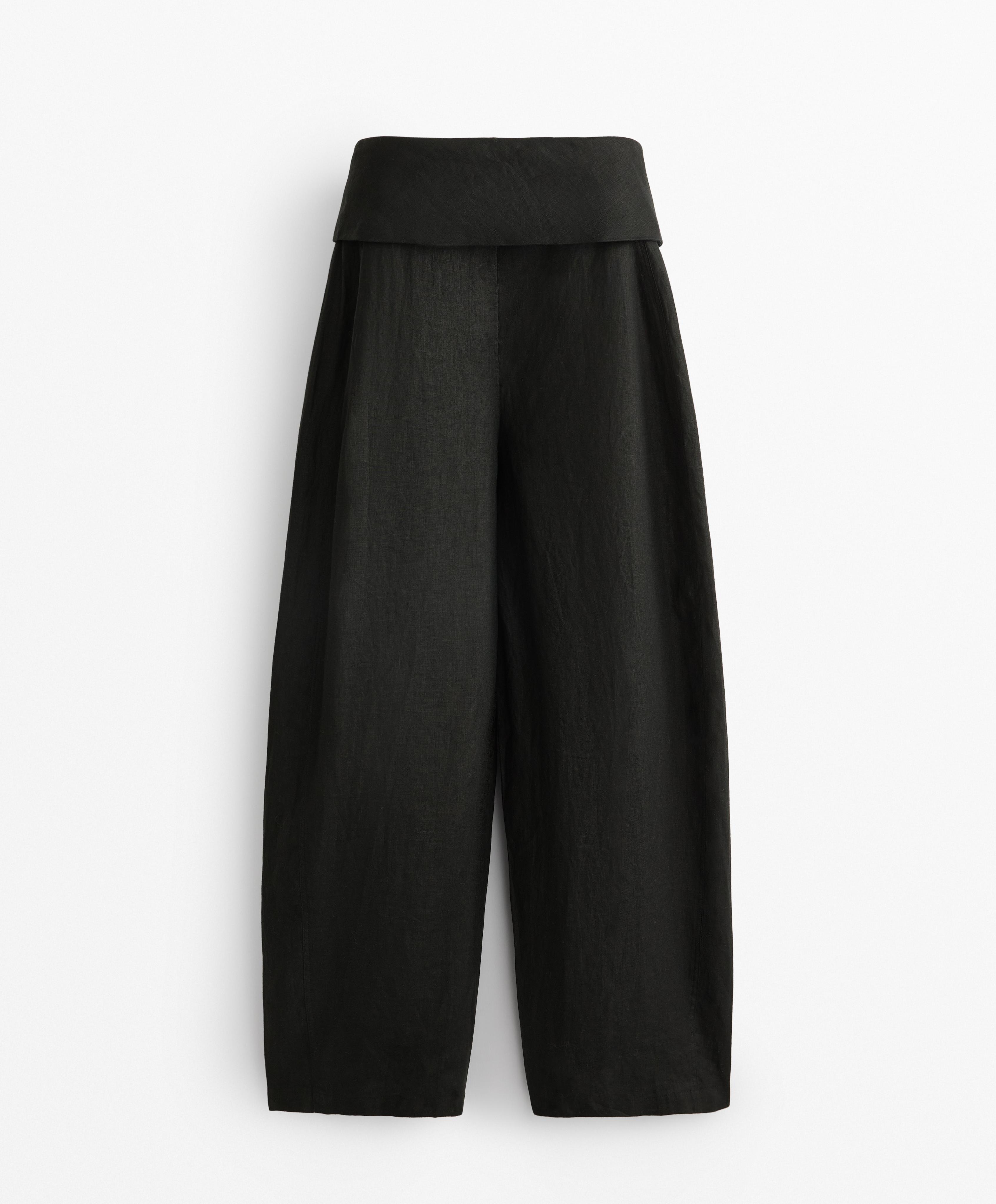 100% linen turn-up waistband trousers